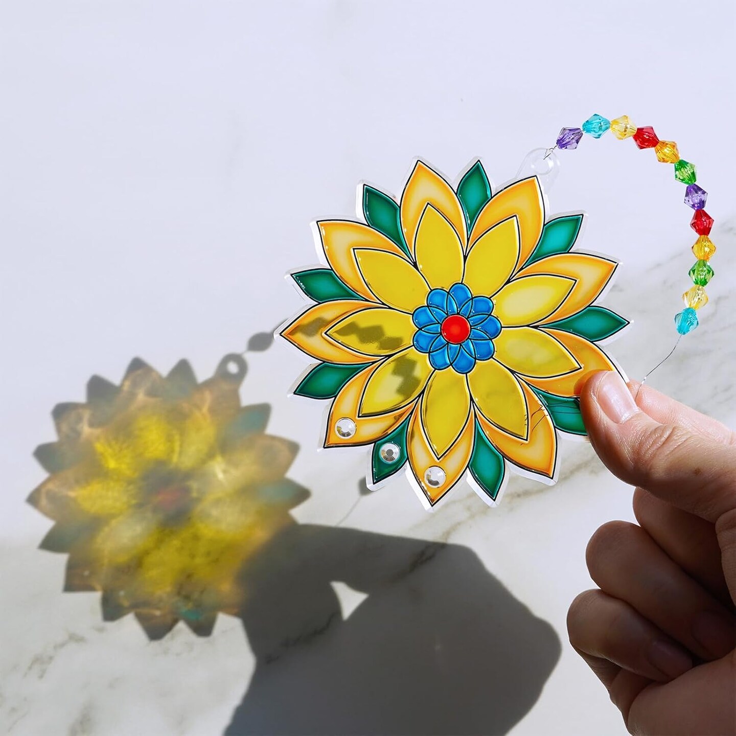 24 Sets Lotus Flower Suncatcher Wind Chimes Decorations DIY Window Paint Art Stickers Craft Kits Flower Sun Catchers for Kids Classroom Birthday Summer Party Activities Art Project