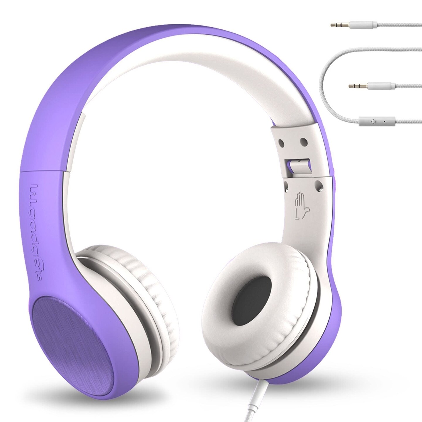 LilGadgets Connect+ Style On-Ear Kids Headphones with Microphone - SharePort Technology, SoftTouch Padding, Detachable Cable, Noise Reduction, Durable &#x26; Adjustable - Purple
