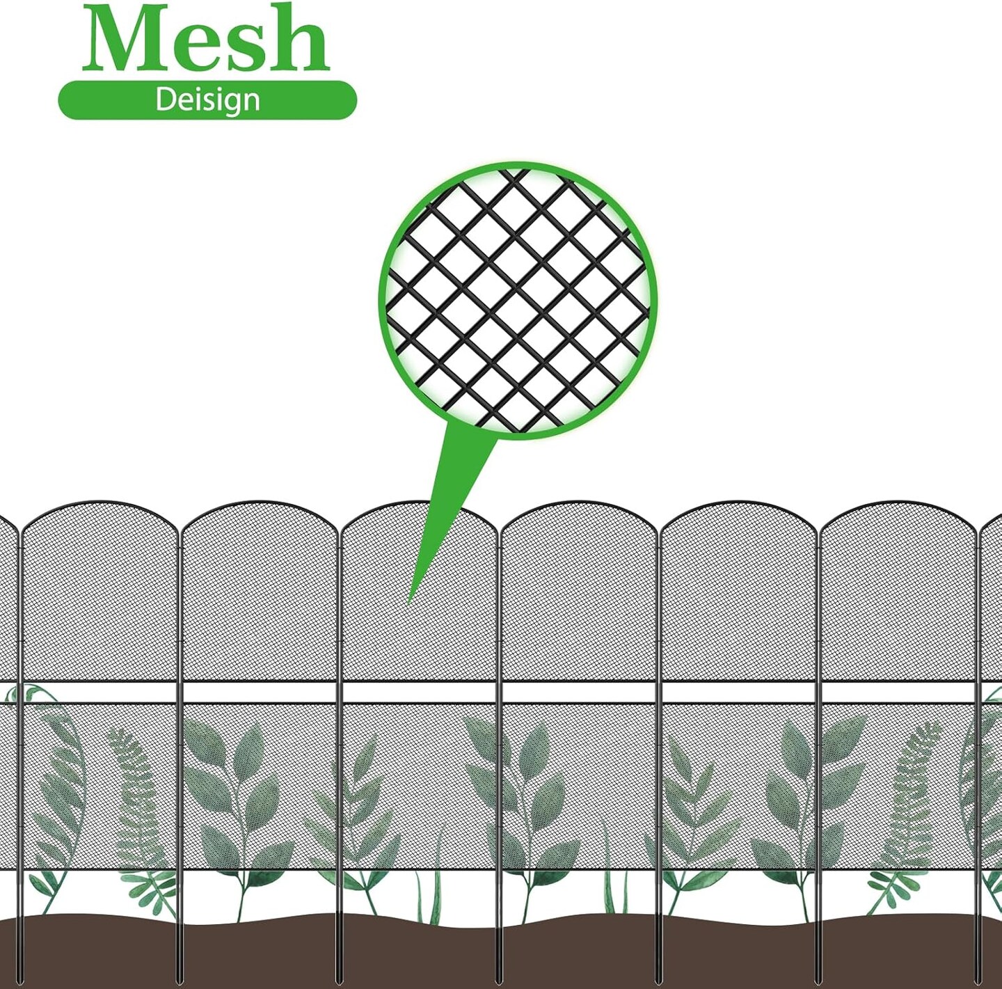 38.5in/98cm H x 10ft/3m L Expandable Metal Mesh Garden Fence (10-Pack) - Rustproof Arched Decorative Panels for Yard, Patio, Flower Beds &#x26; Small Animal Barrier