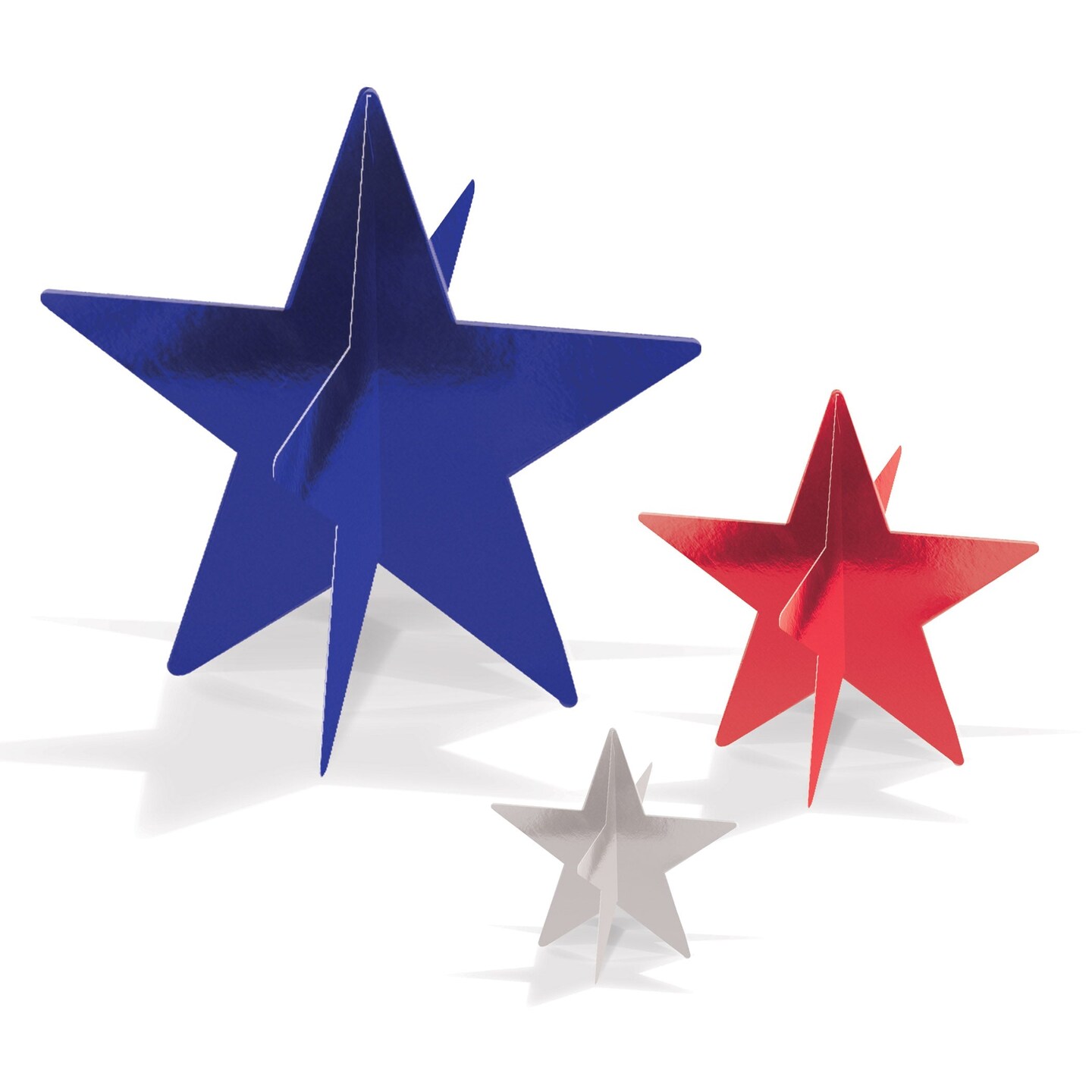 36 Pack Bulk Patriotic 3D Star Centerpieces Red, Silver & Blue