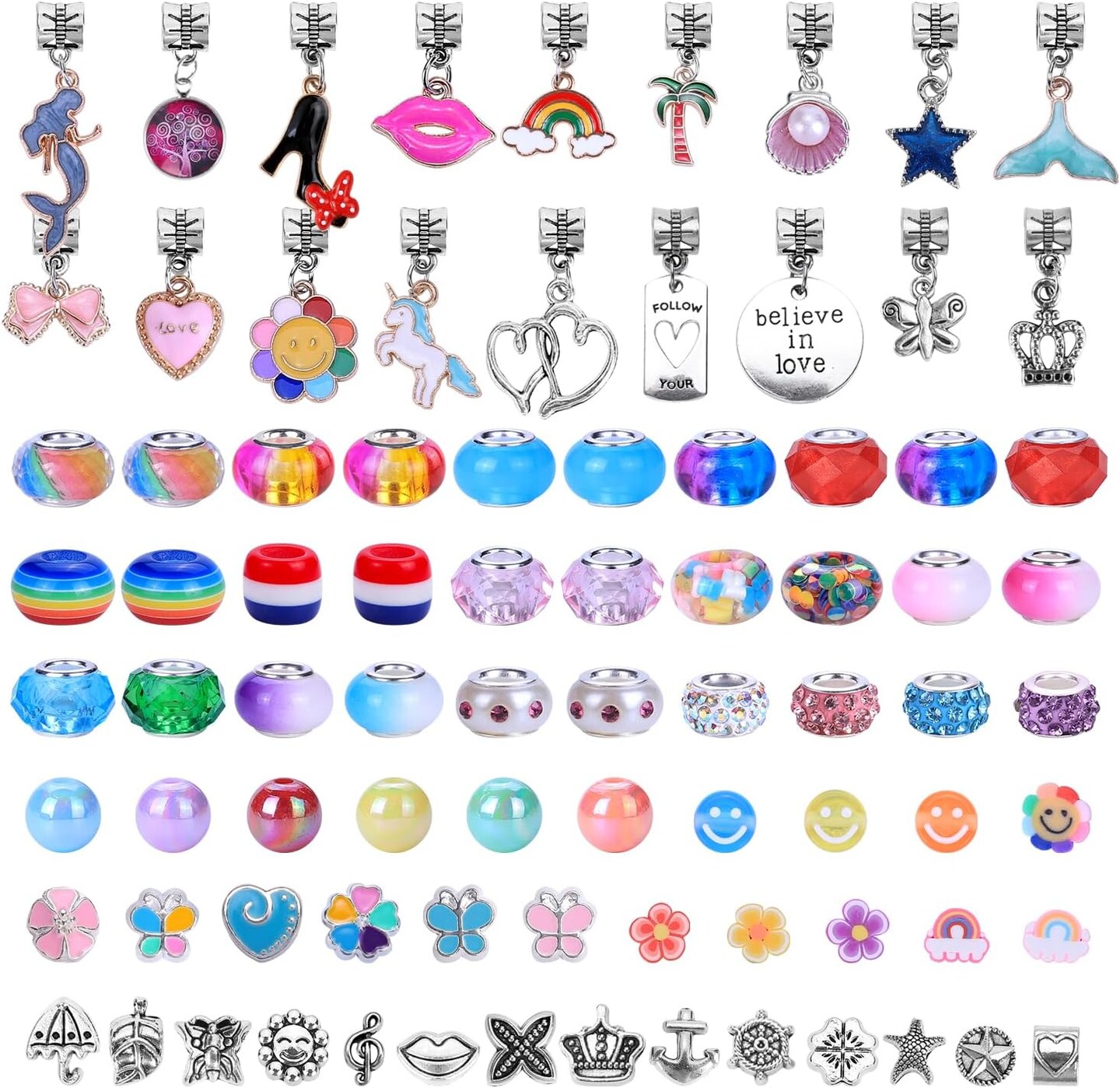 208PCS Unicorn Mermaid Charm Bracelet Making Kit for Girls – DIY Jewelry Craft Set with Beads, Charms, Necklaces & Bracelets, Gift for Kids Ages 5–12 (Pink & Aqua)