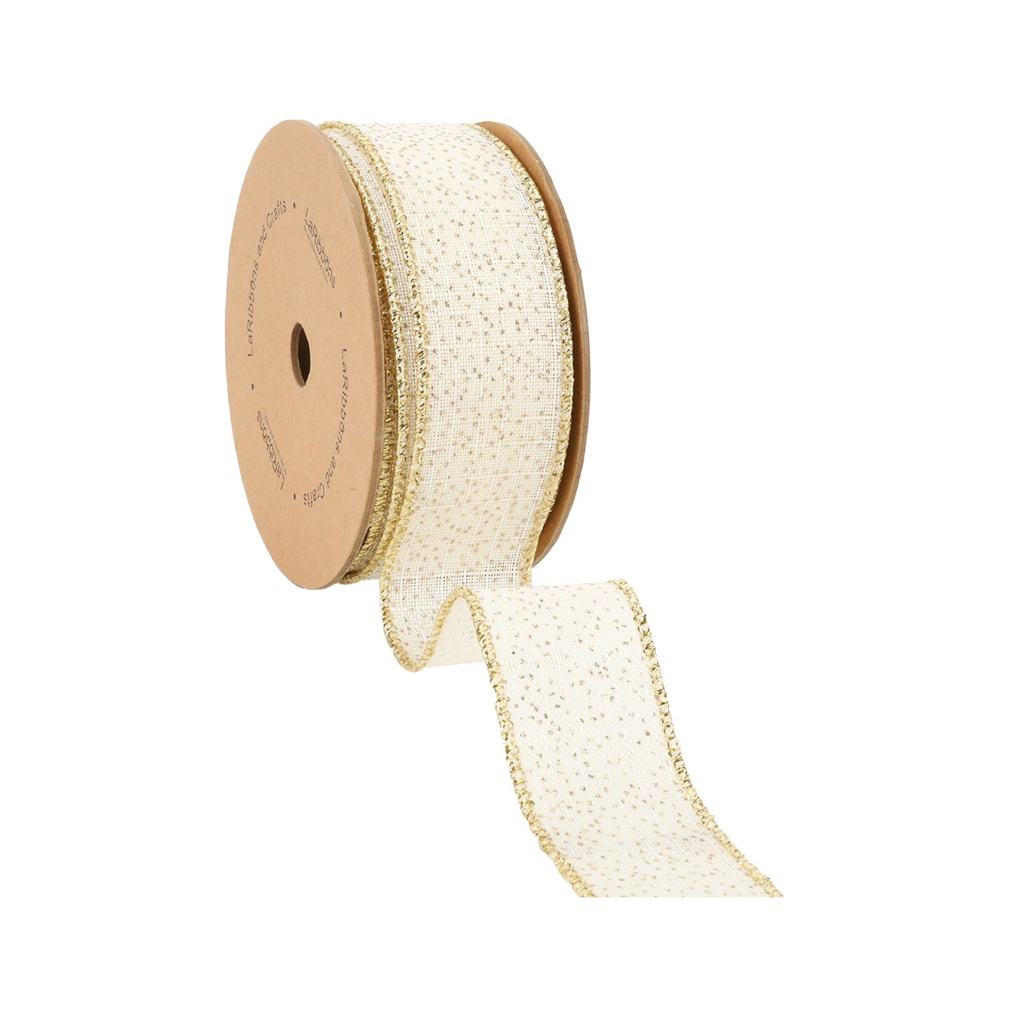LaRibbons 1 1/2" Wired Ribbon | "Glitter Linen" White/Gold | 10 Yard Roll