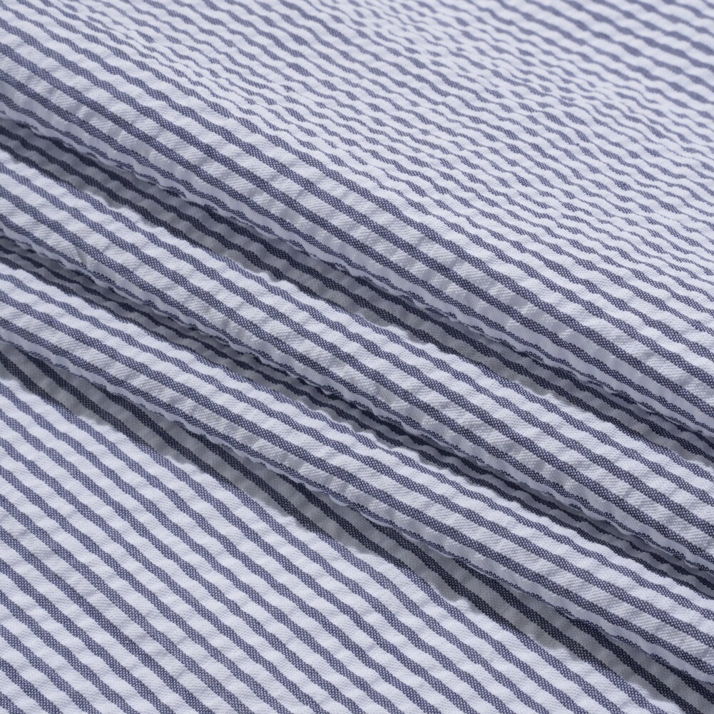1 Yard Dark Blue White Candy Striped Cotton Polyester Seersucker Fabric