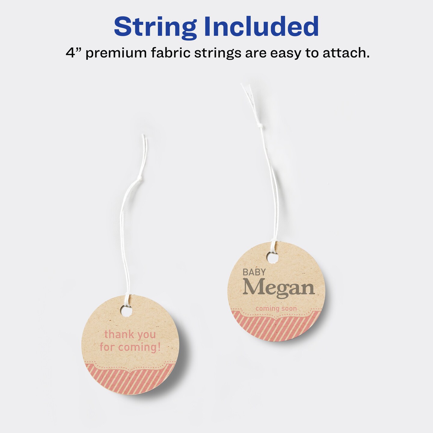 Avery Kraft Brown Round Tags with Sure Feed Technology, 2&#x22; Diameter, Laser/Inkjet, 96 Printable Tags with Strings Included, Also Great for Gift Tags and Favor Tags (80515)