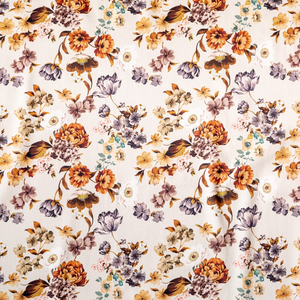 1 Yard Cream and Rust Floral August Rush Stretch Cotton Fabric
