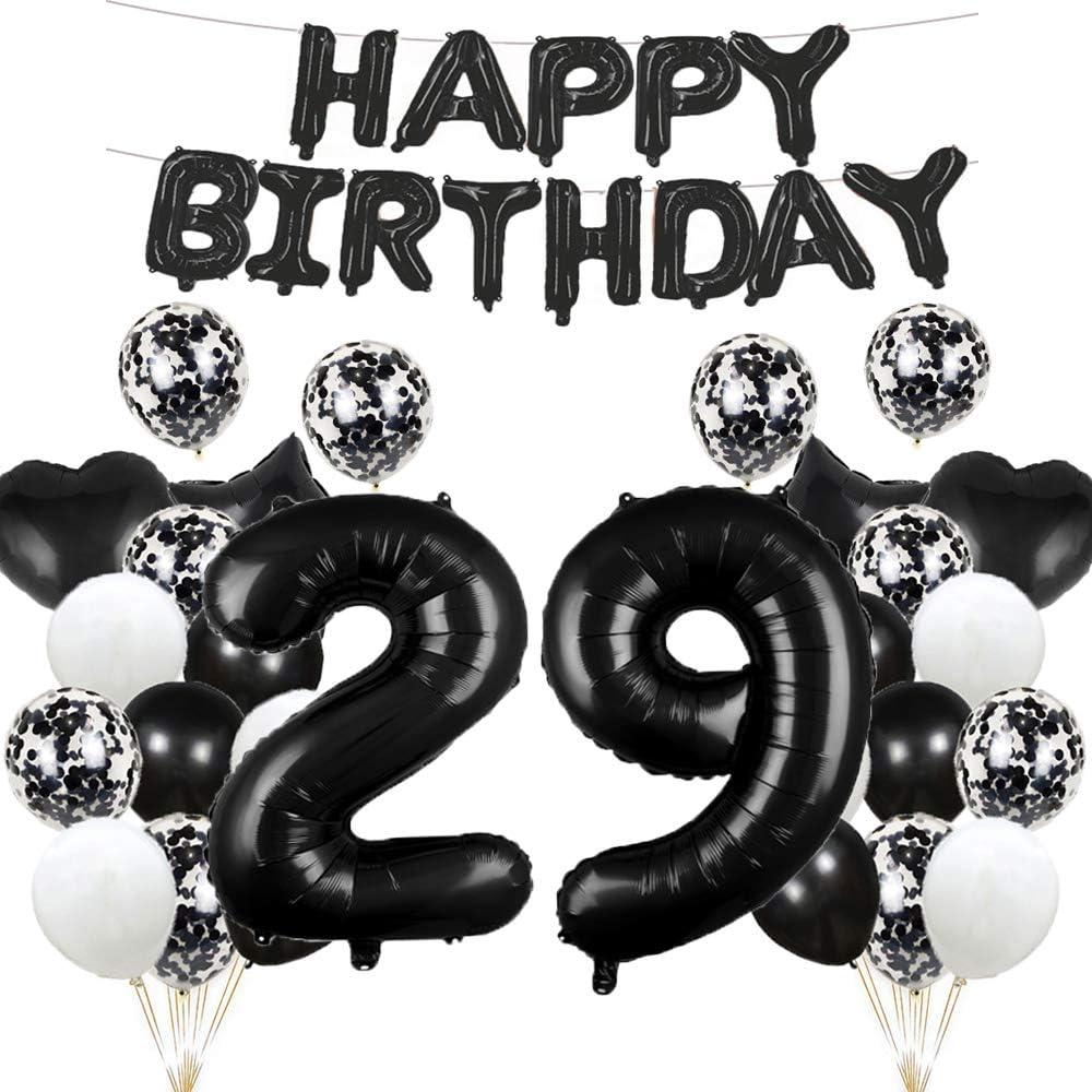 29th Birthday Decorations - Black 29 Balloons (Black)