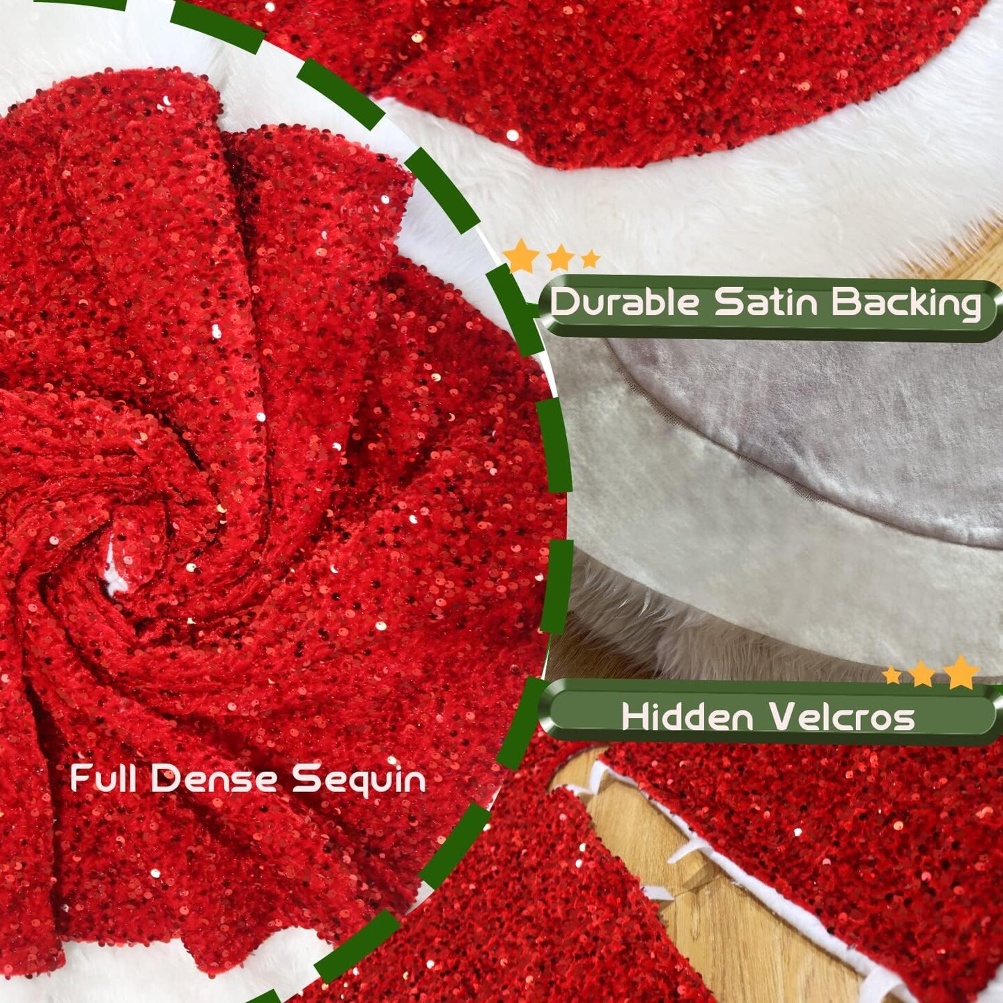 Christmas Tree Skirt 48 Inch Shiny Red (Red)