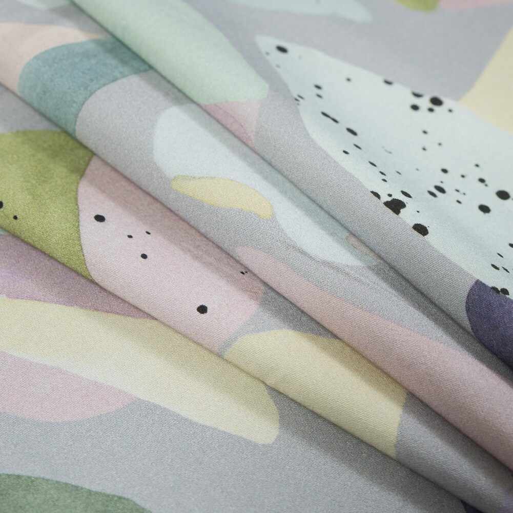 1 Yard Silver and Multicolor Abstract Spots Stretch Cotton Sateen Fabric for Creative Apparel