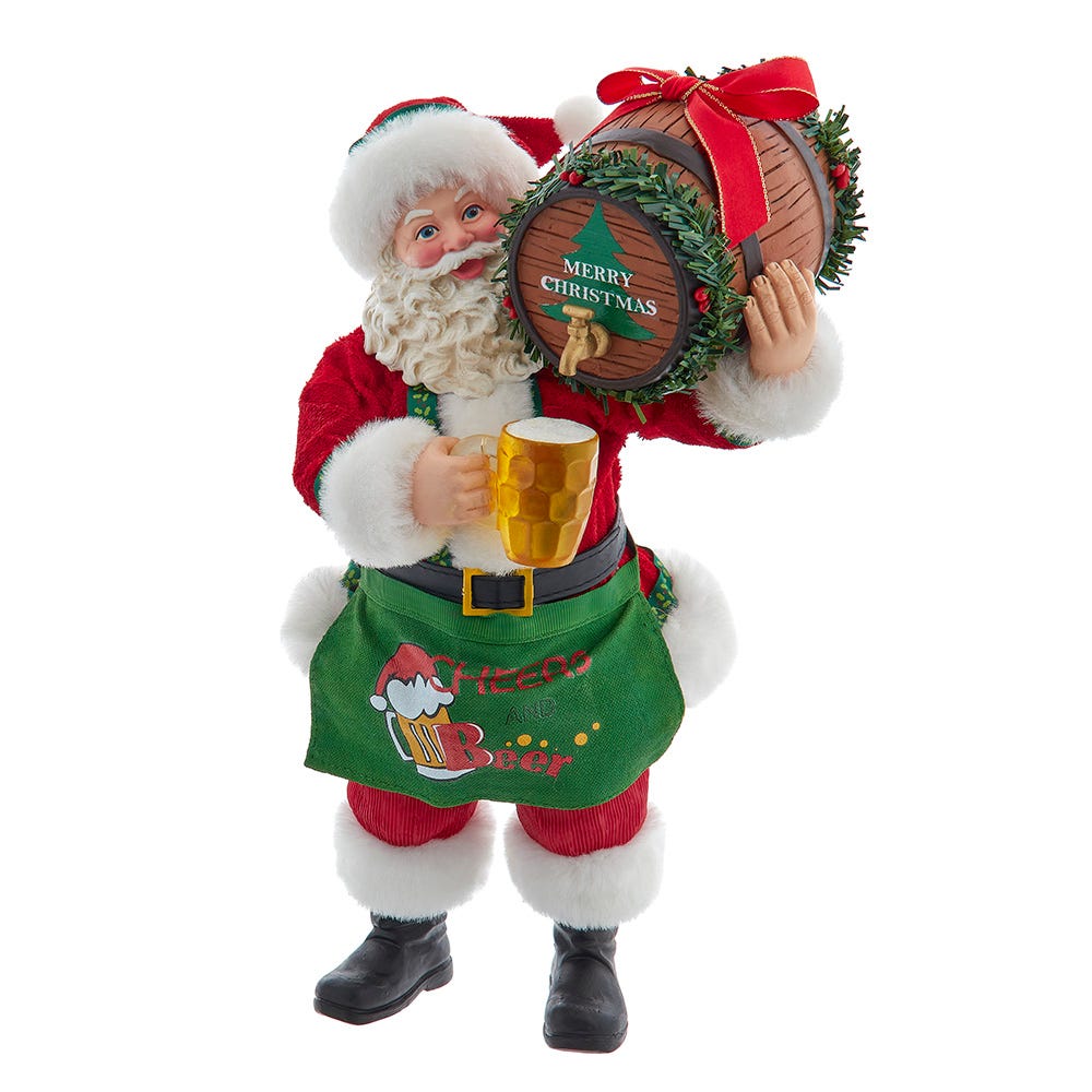 Kurt Adler 10.5-Inch Fabrich&#xE9; Beer Santa with Barrel