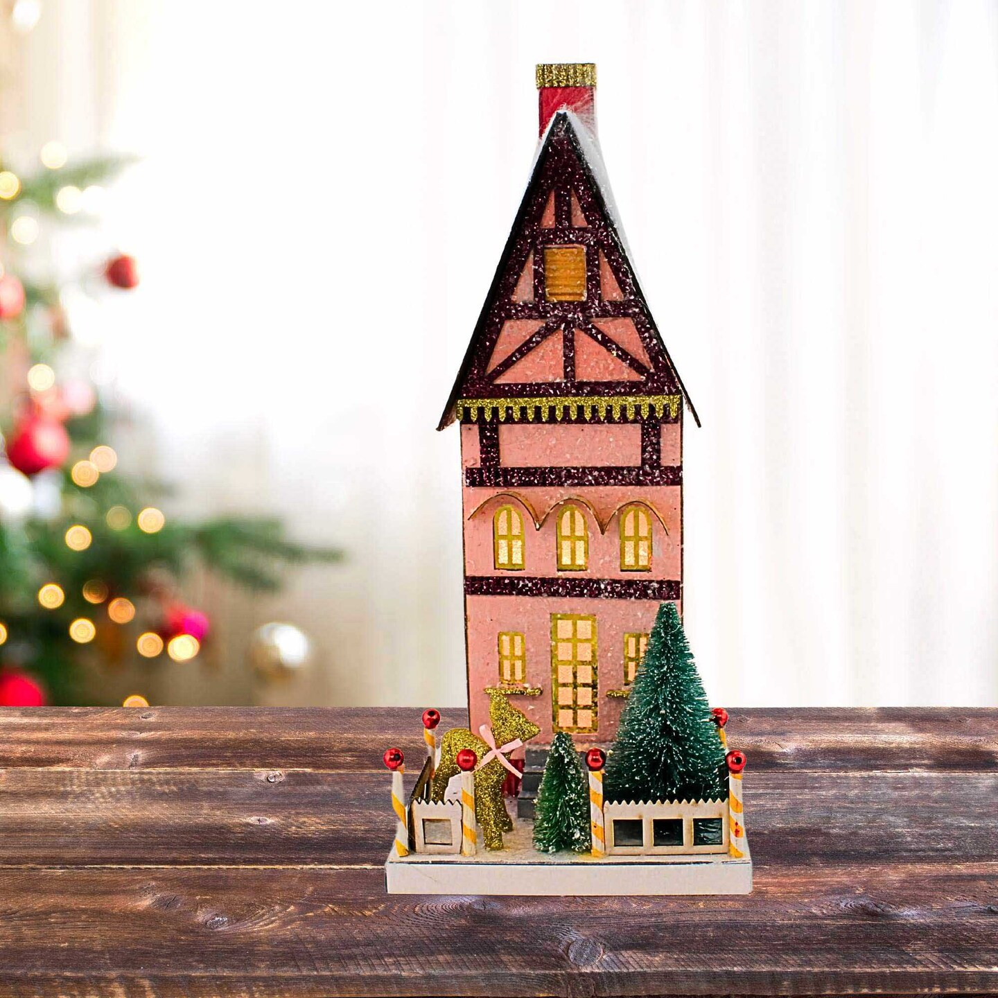 Cody Foster 15.5 Inch Petit Townhouse House Christmas Putz House , Christmas Decor Putz Village Deer Retro