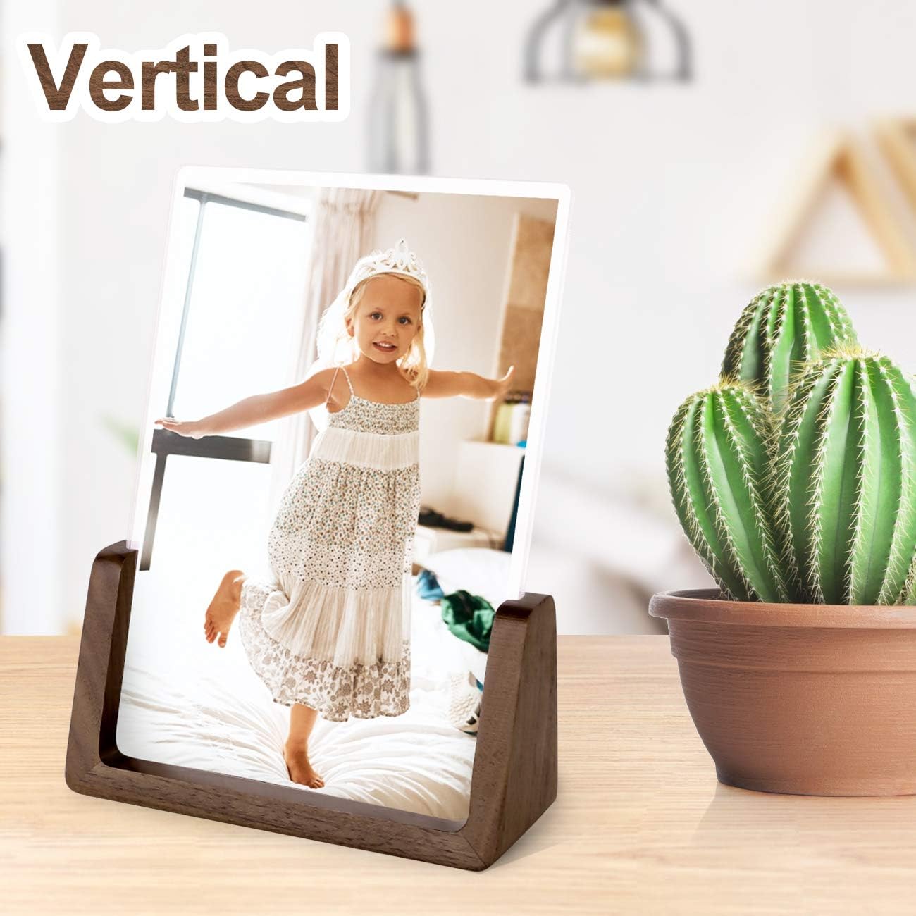 2 Pack 5x7 Inch Rustic Wooden Photo Frames with Walnut Base and Acrylic Glass (Horizontal + Vertical)