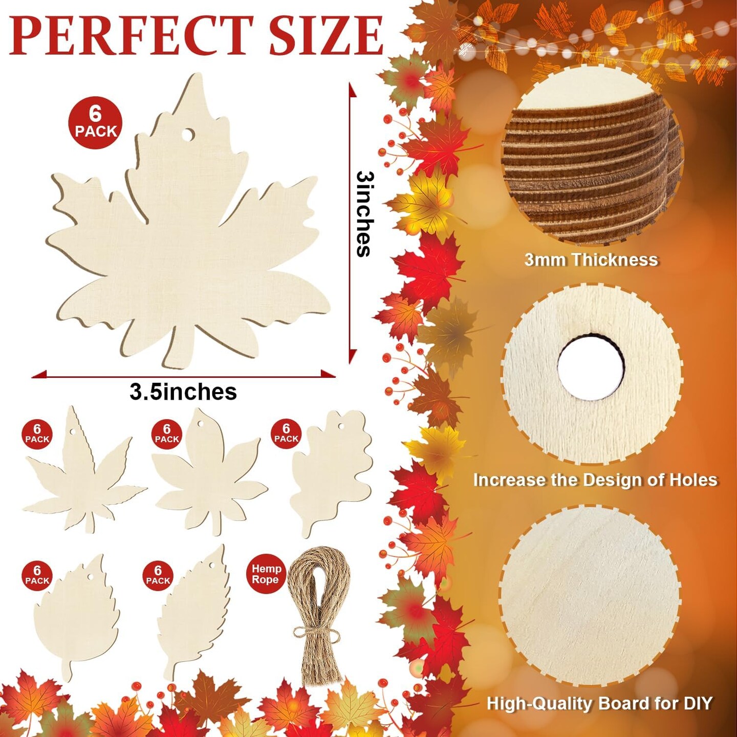 36PCS Wooden Fall Ornaments to Paint Thanksgiving Decorations(Leaf)