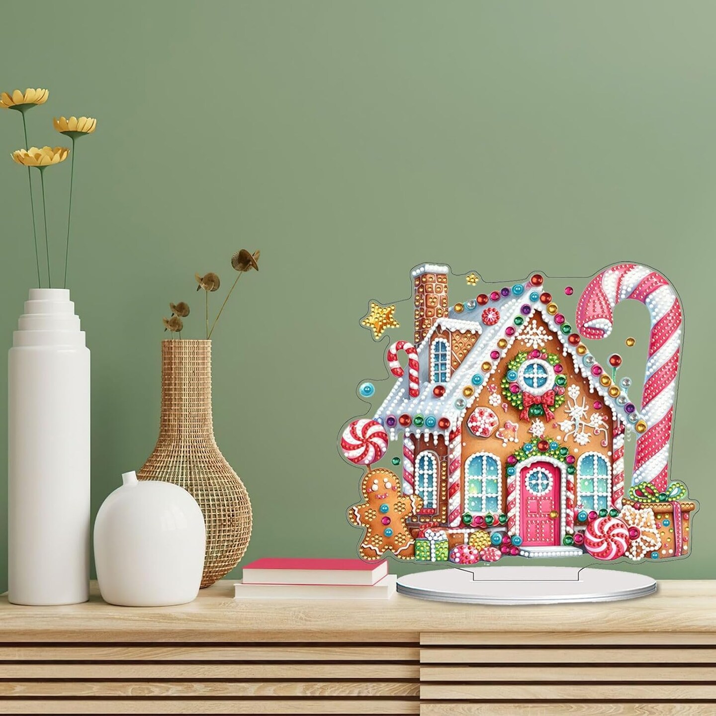 Christmas Diamond Art Tabletop Painting Kit (Gingerbread House) 9.8 x 0.7 x 9.8 inches