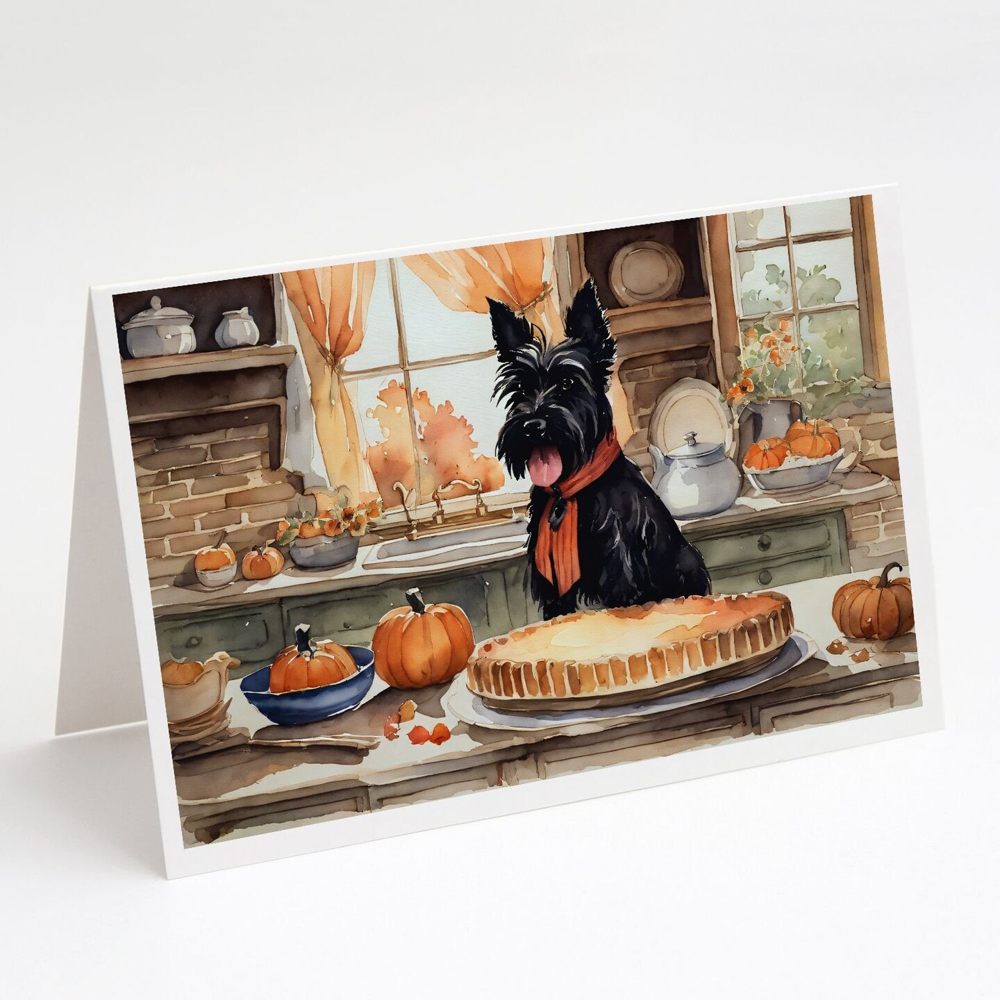 Edge Collections - 5" x 7" - Multicolor - Scottish Terrier Fall Kitchen Pumpkins Greeting Cards with Envelopes - 8 Pieces