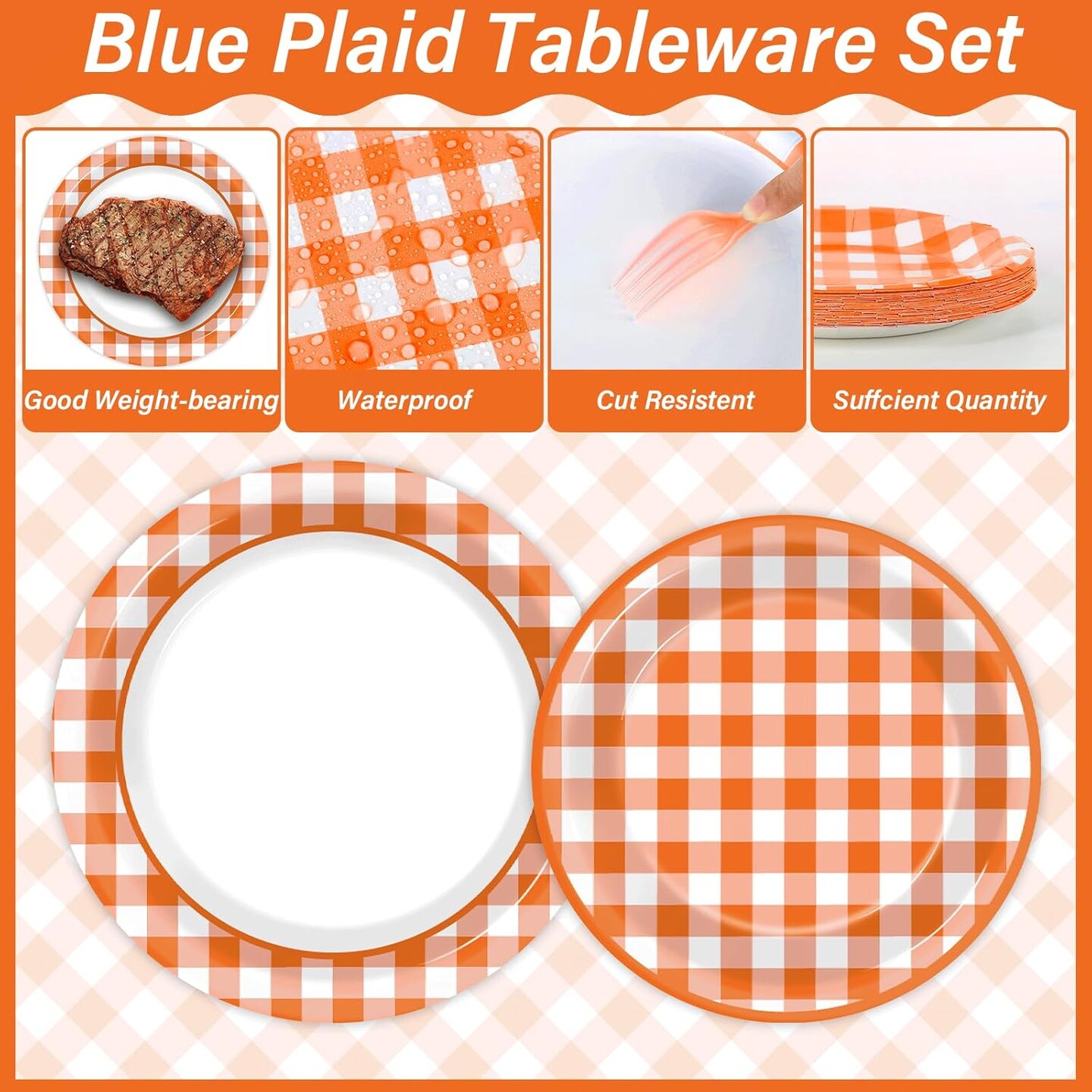 100PCS Thanksgiving Checkered Plates(Orange and White)9.06 x 9.06 x 2.36 inches