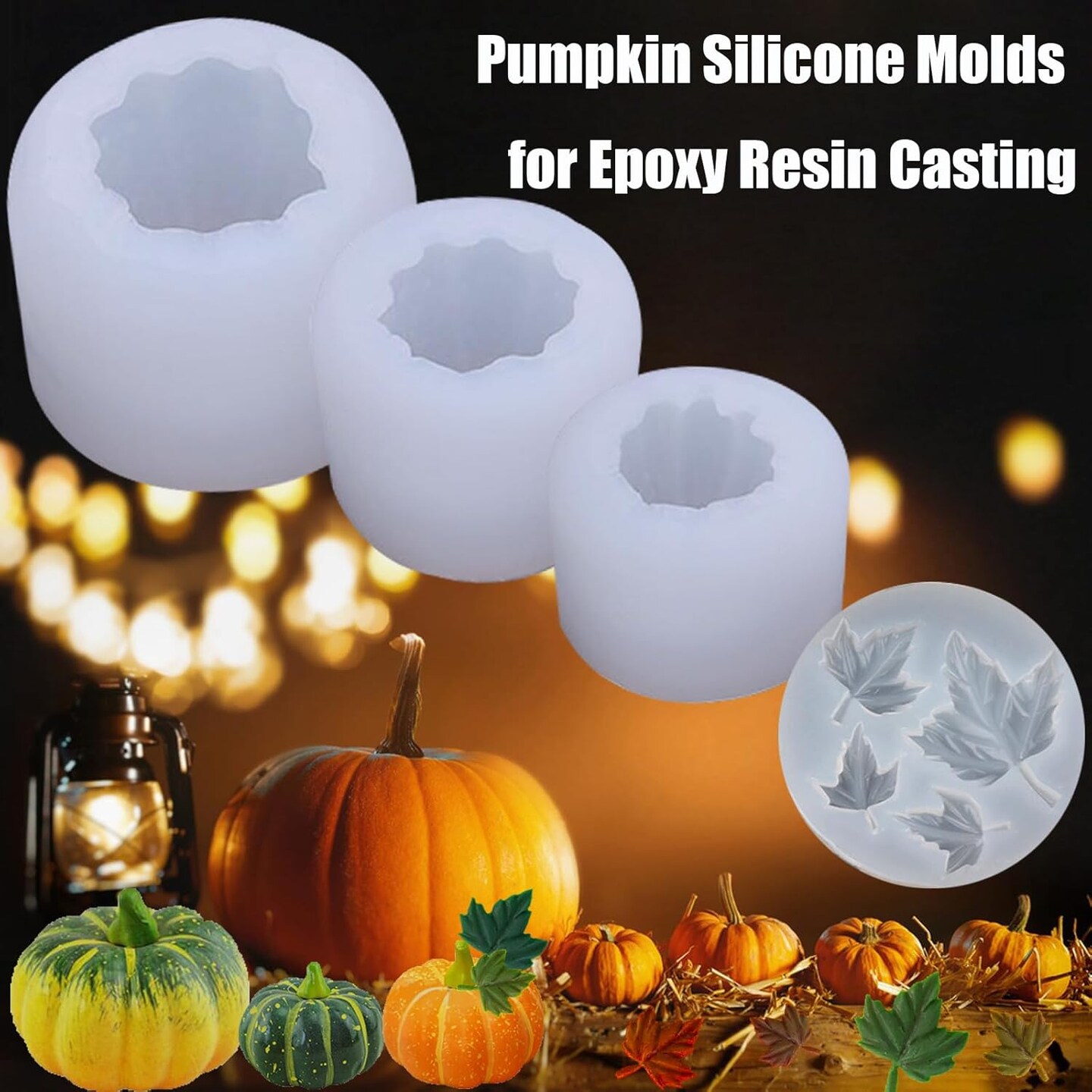 (4 Pack) Pumpkin Candle Molds with Leaf Mold(4PCS Pumpkin &#x26; Leaf Candle Molds)3 x 2 x 0.57 inches