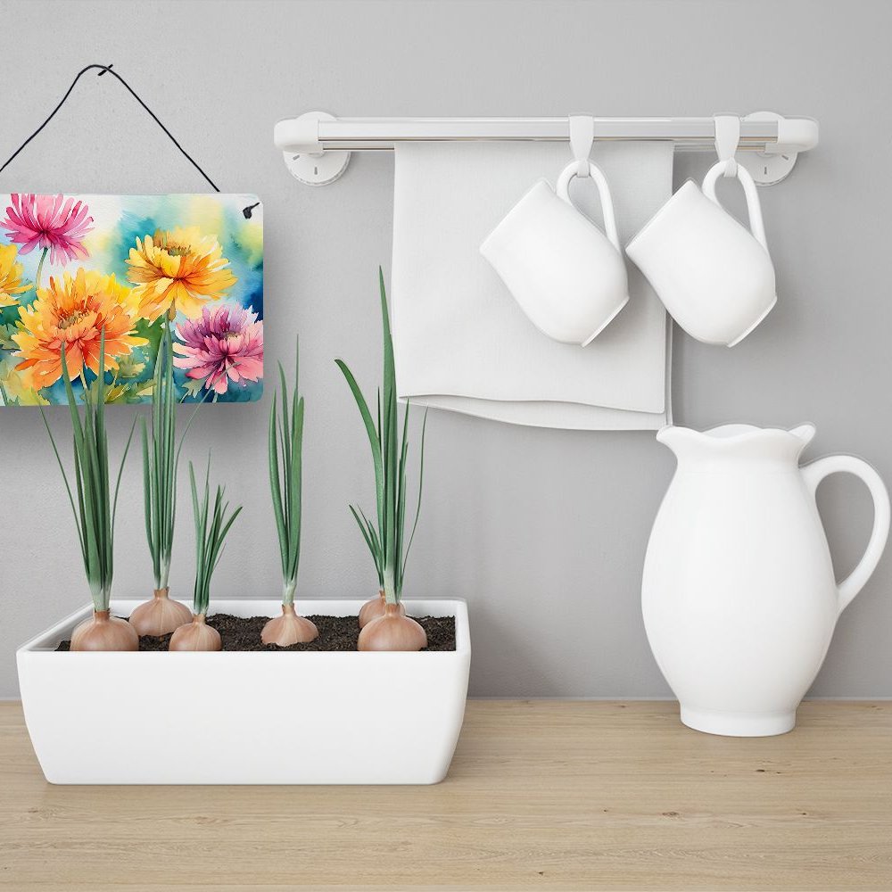 Edge Collections - 8" x 12" - Multicolor - Chrysanthemums Wall or Door Hanging Aluminum Metal Sign - 1 Piece