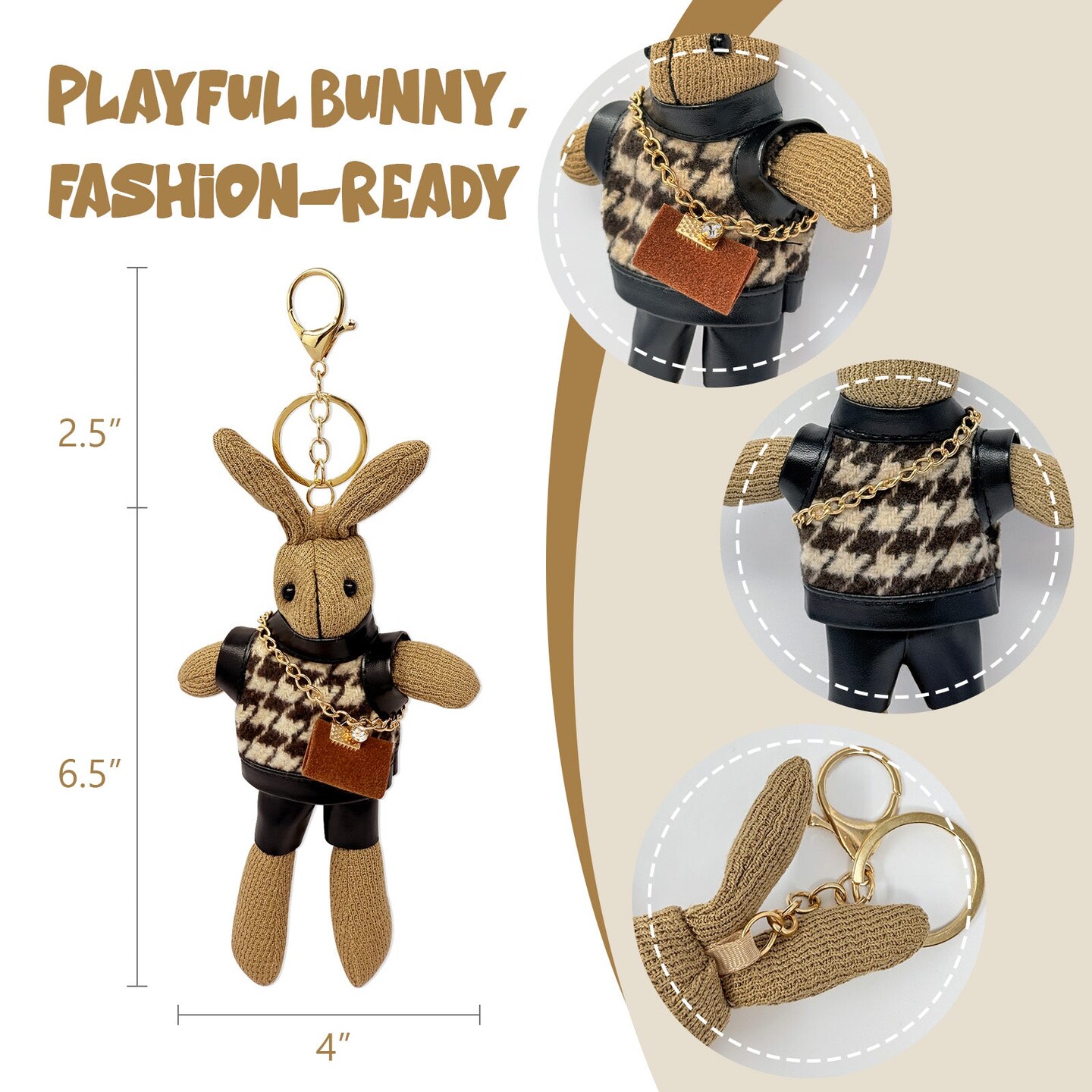 Wrapables Cute Plush Keychain Pendant Charm for Bag, Stylish Bunny