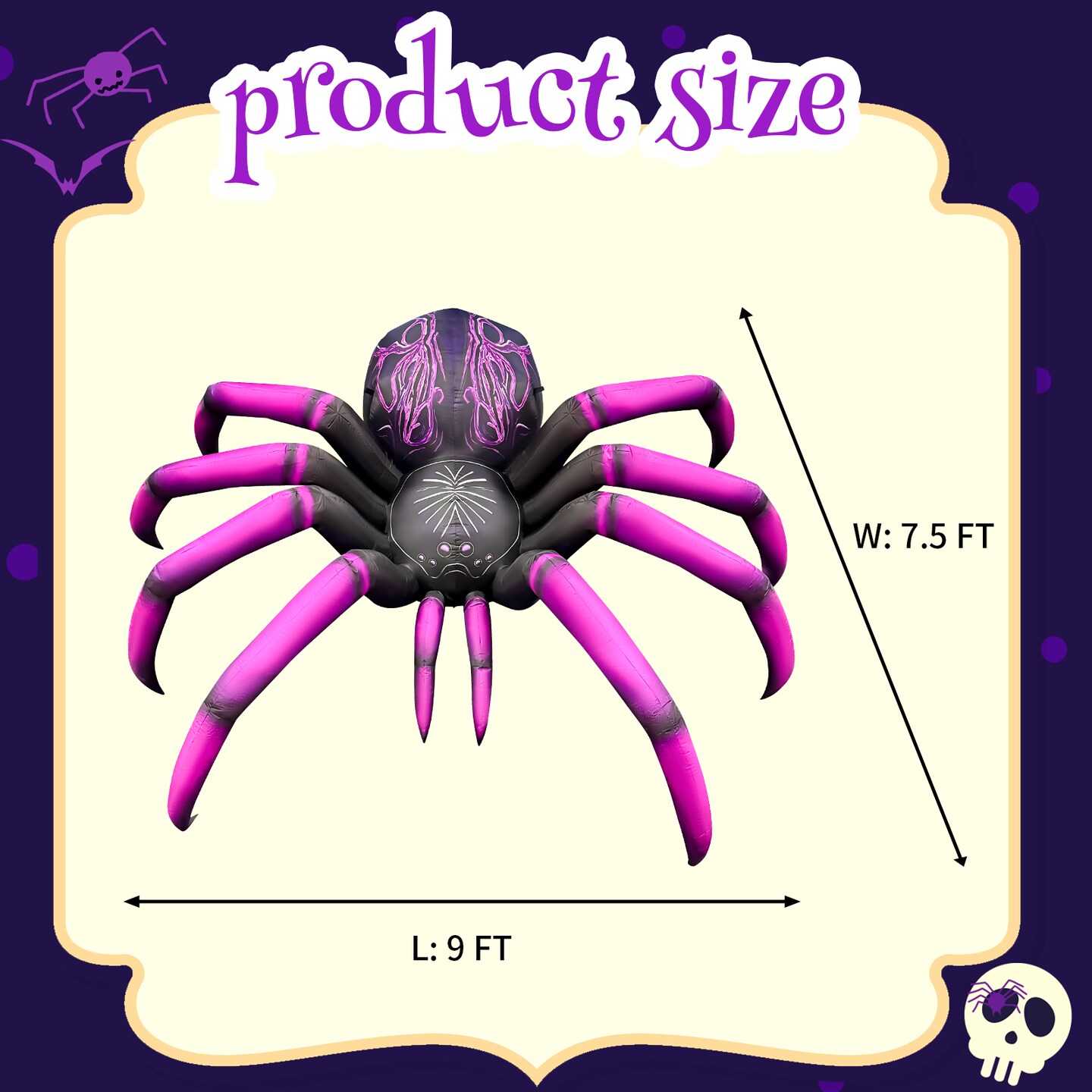 GOOSH 9FT Inflatable Halloween Spider &#x2013; Light-Up Creepy Yard Decoration