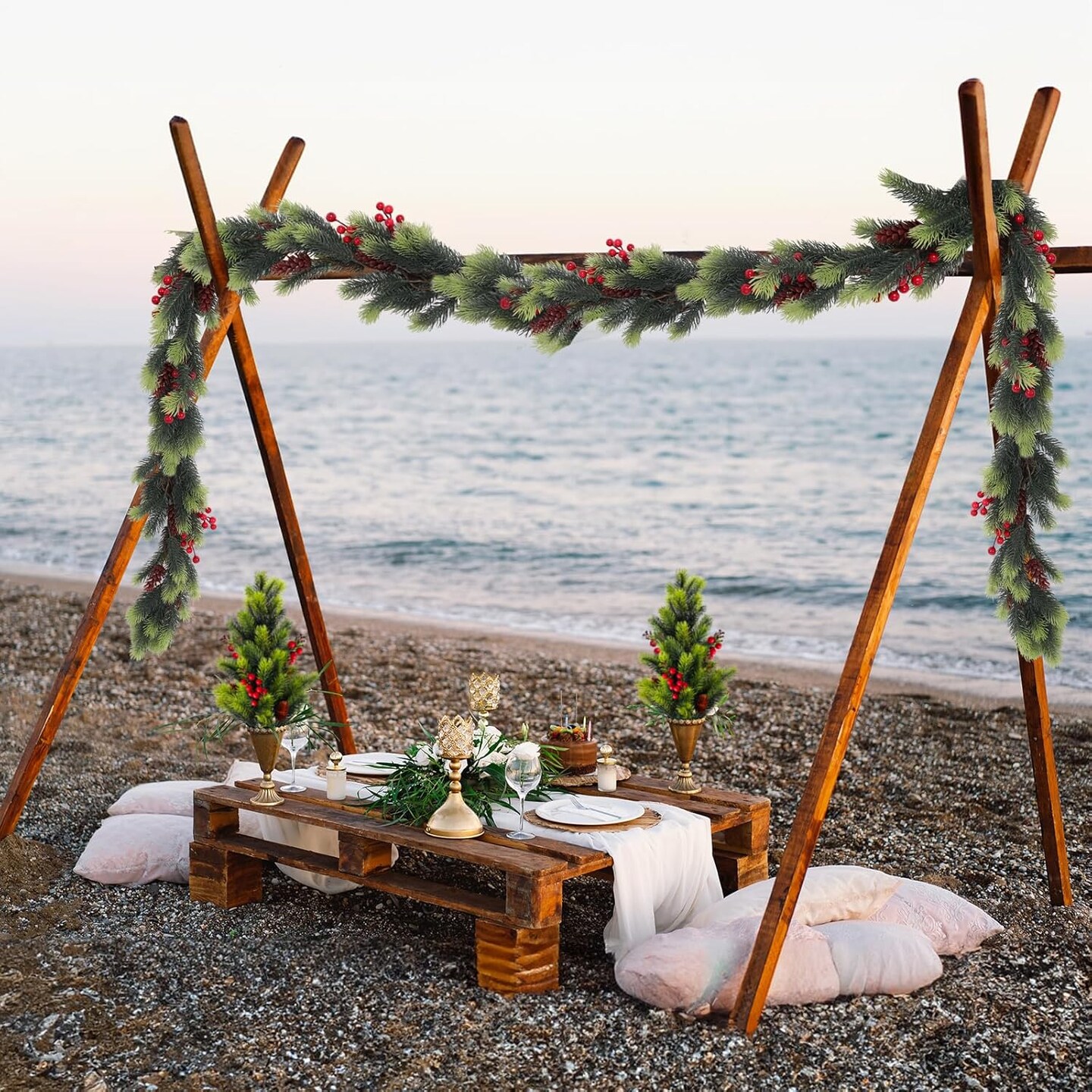 Christmas Garland with Red Berries Decorative Pine Cones(Light Green)