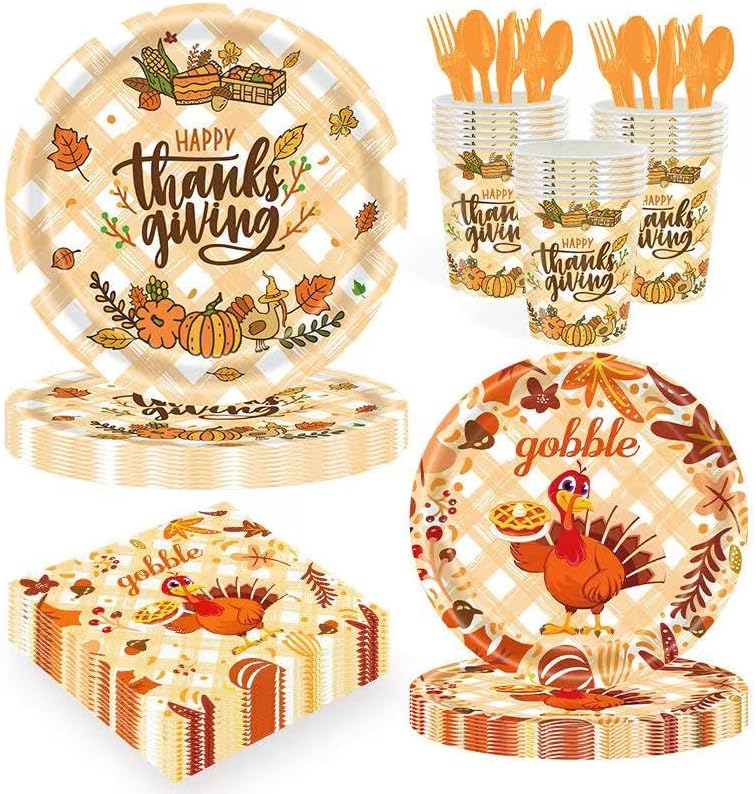 168 Pcs Thanksgiving Plates and Napkins (Thanksgiving)