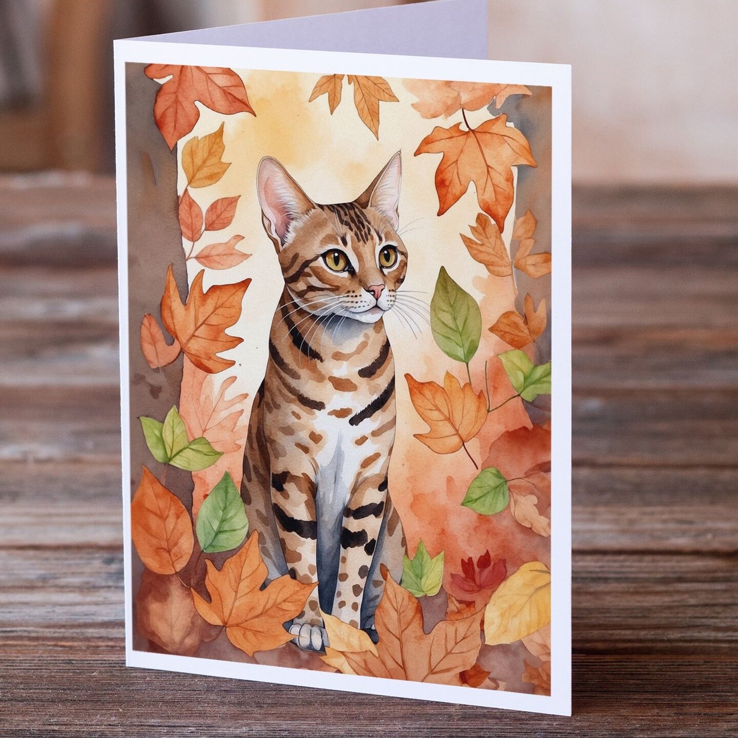 Edge Collections - 5" x 7" - Multicolor - Ocicat Fall Leaves Greeting Cards with Envelopes - 8 Pieces