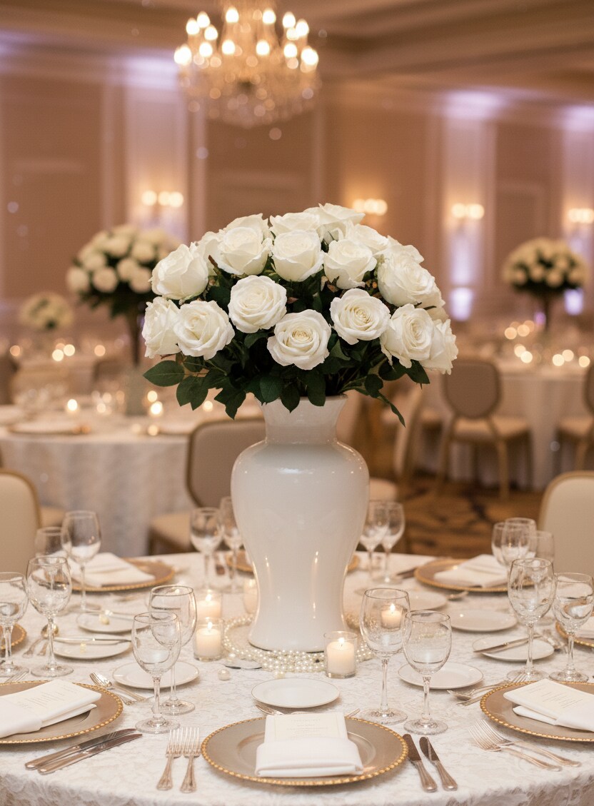 27” Real Touch Candle White Rose 4” Bloom Faux Flower for Wedding, Home & Romantic Decor