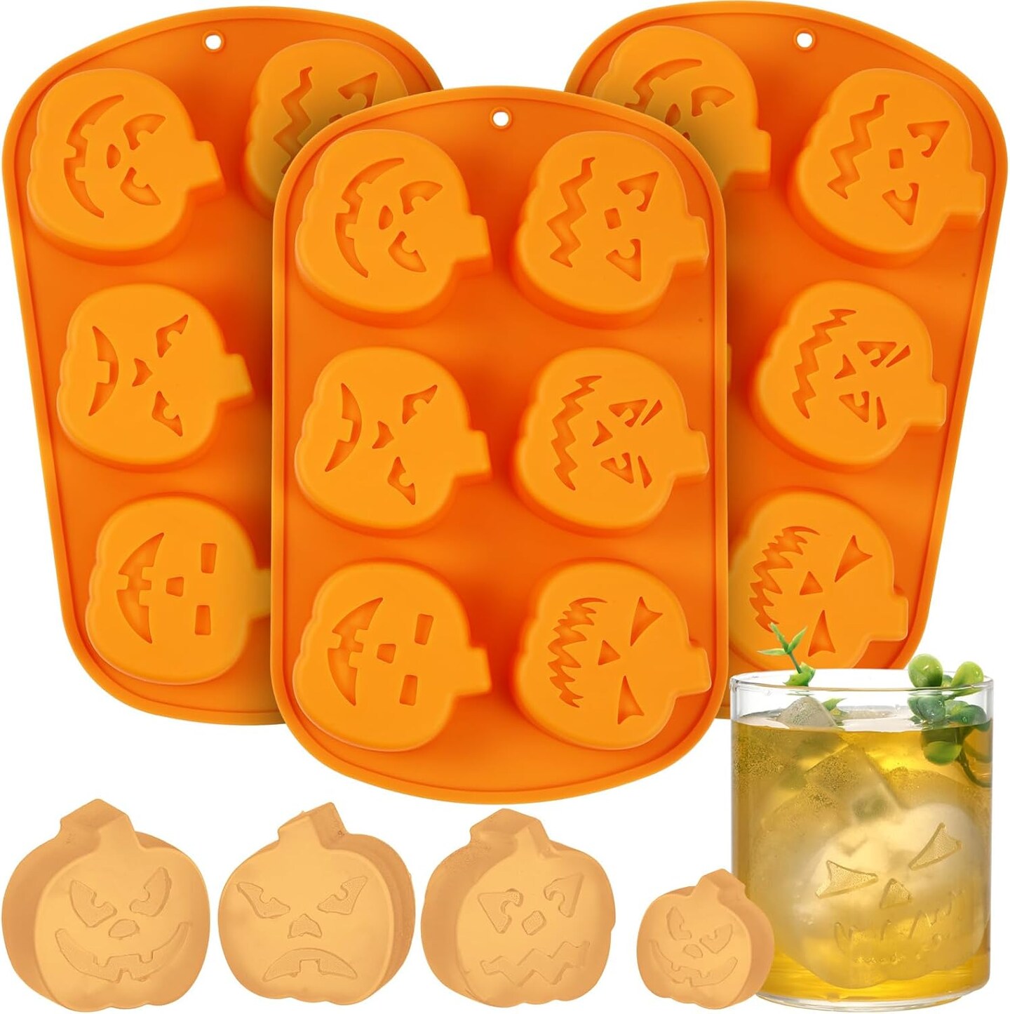 3 Pack Halloween Pumpkin Ice Cube Mold(Orange)9.06 x 3.94 x 0.79 inches