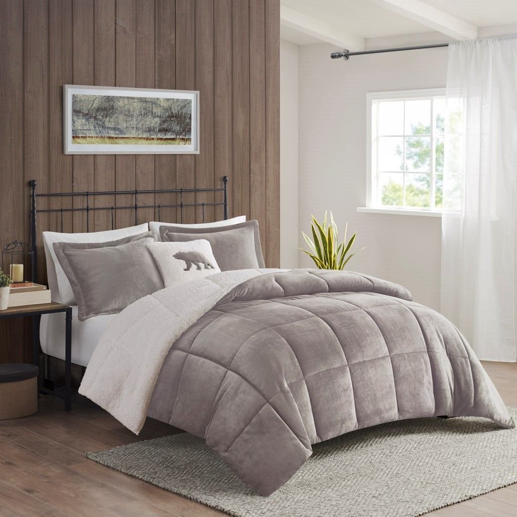 Edge Collections - 18" x 18" - Gray - Alton Sherpa Set Full Queen - 1 Set