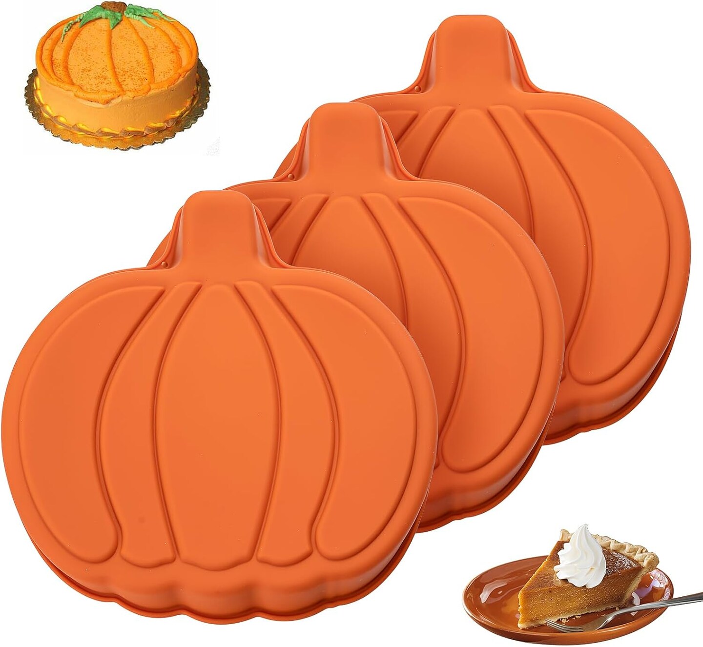 3 Pack - 7 Inch Silicone Fall Cake Pan Molds (Pumpkin)