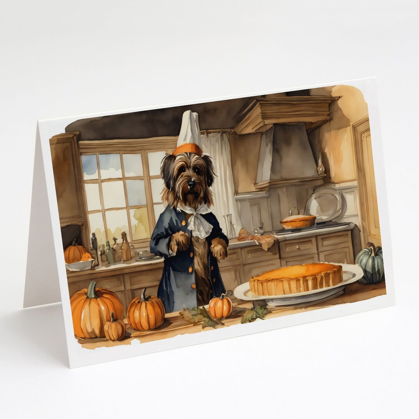 Edge Collections - 5" x 7" - Multicolor - Briard Fall Kitchen Pumpkins Greeting Cards - 8 Pieces