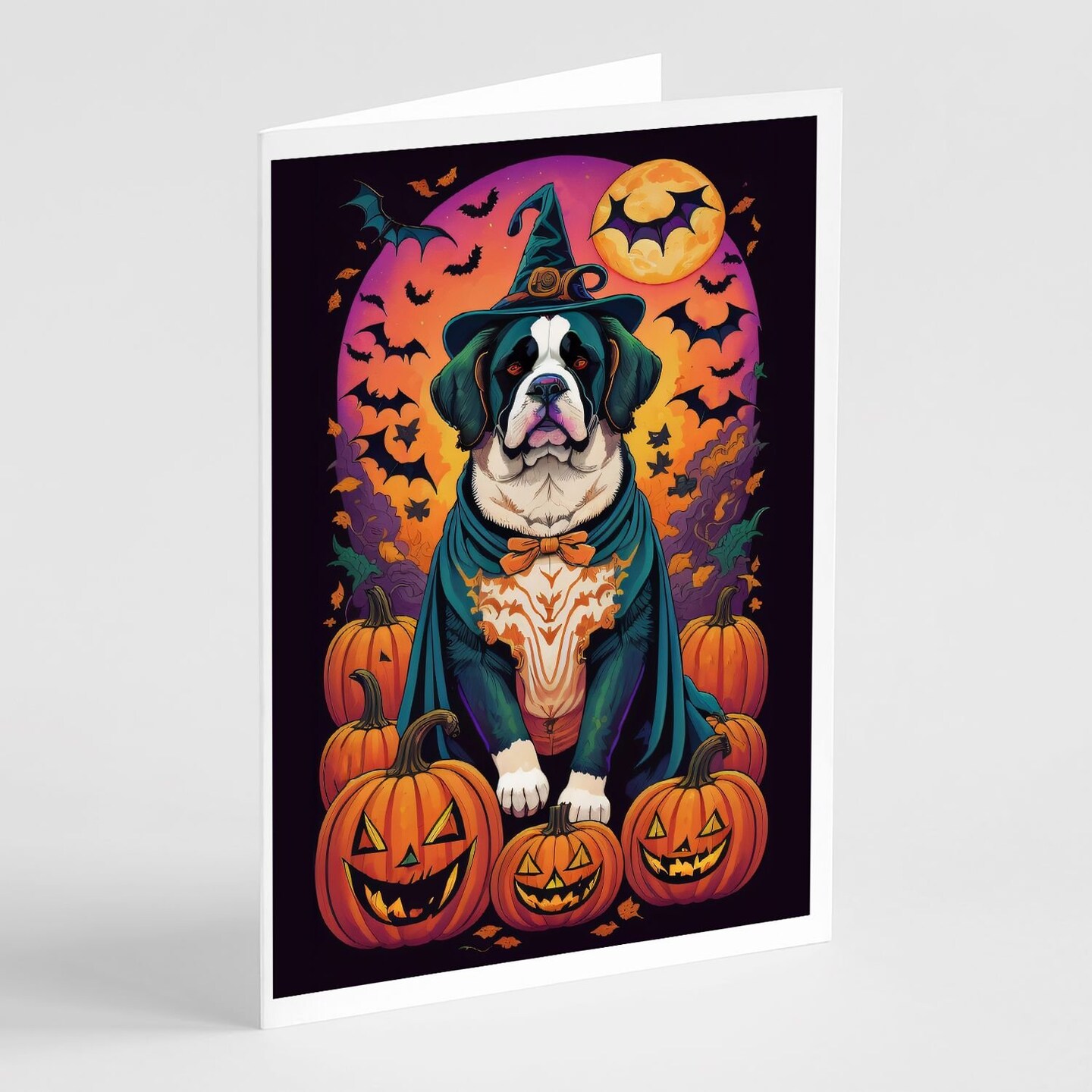 Edge Collections - 5" x 7" - Multicolor - Saint Bernard Witchy Halloween Greeting Cards - 8 Pieces