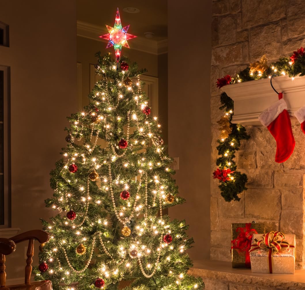 Christmas Bethlehem Star Tree Topper - 12 Inch (Red Green Pink Blue Yellow)