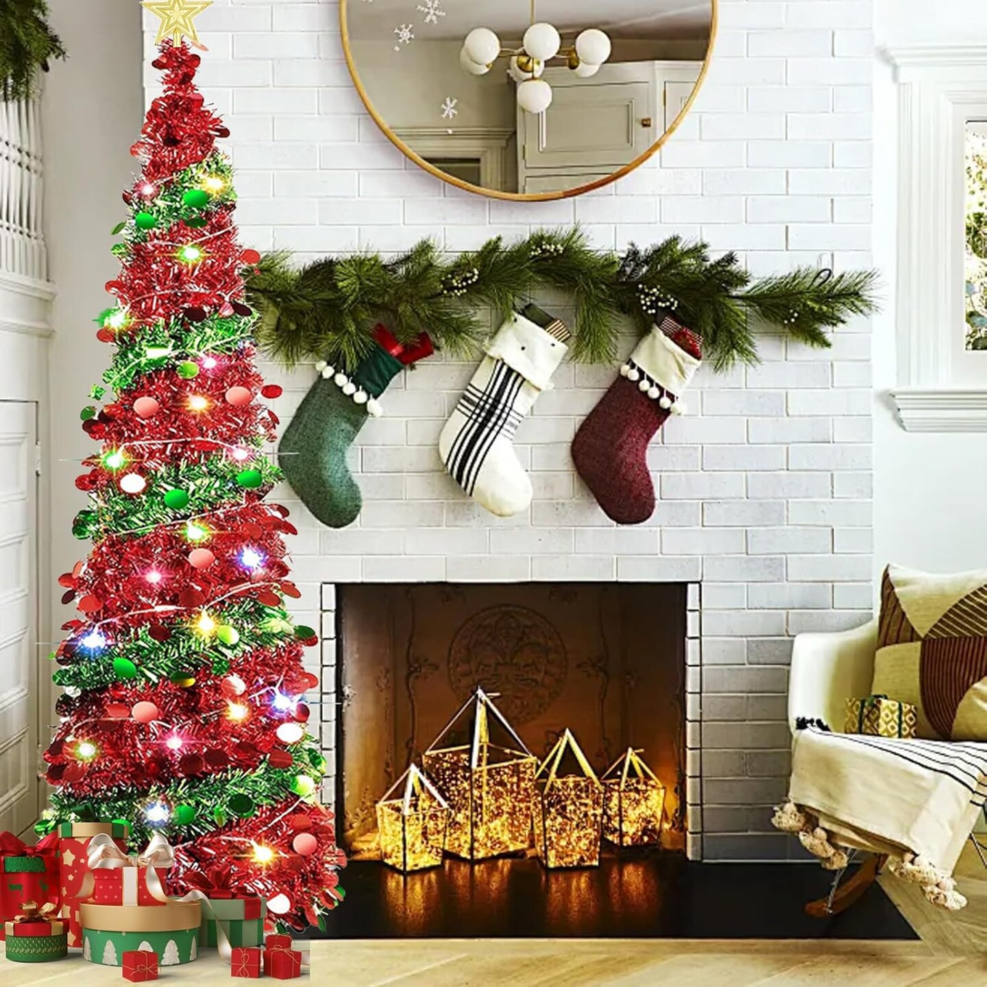 5 Ft Pop Up Christmas Tree with 50 Lights(Red a)15&#x22;D x 15&#x22;W x 60&#x22;H