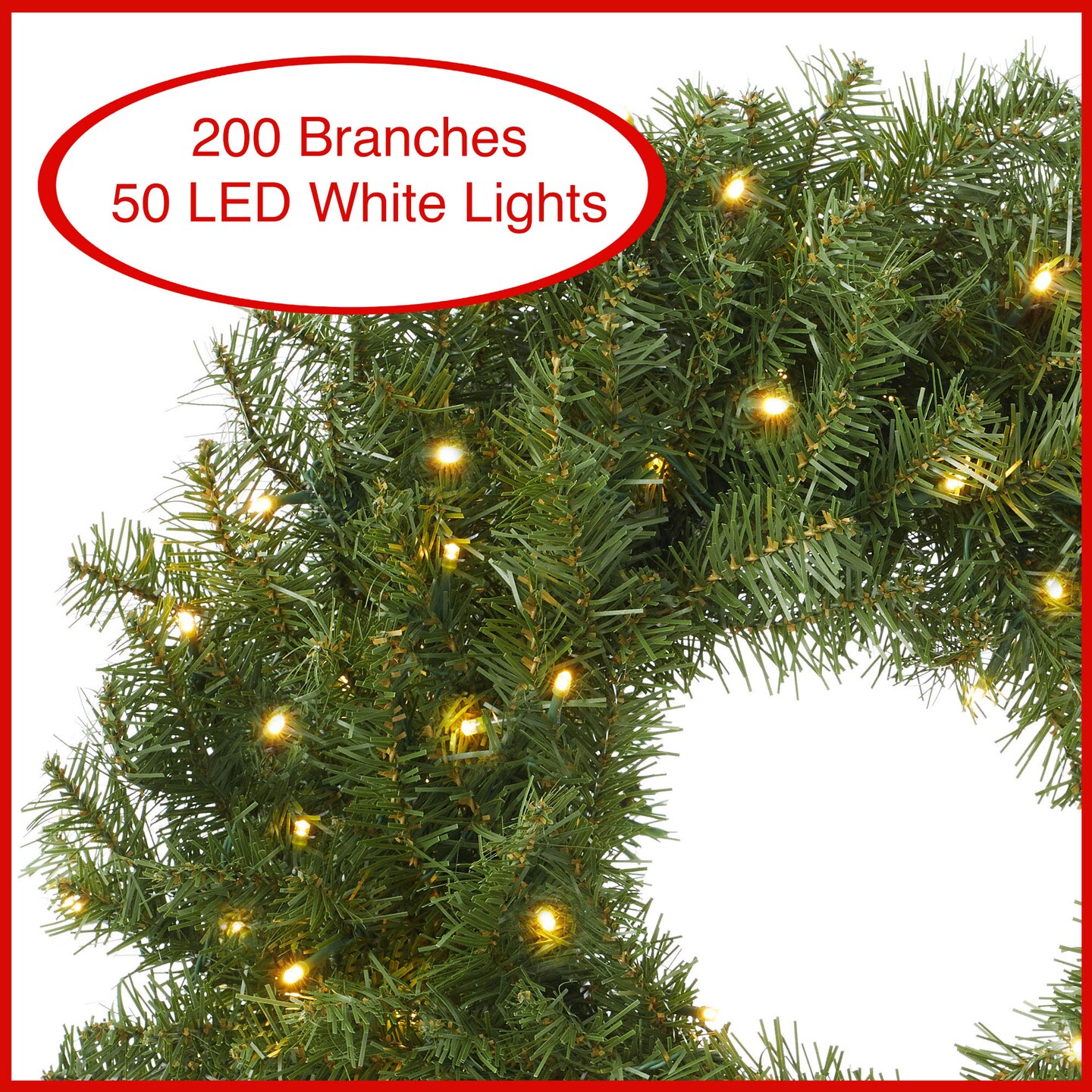 Casafield Pre-Lit Artificial Christmas Wreath for Front Door, Window or Mantel, Green Fir with White Lights Indoor/Outdoor Holiday Decor, 24 Inches