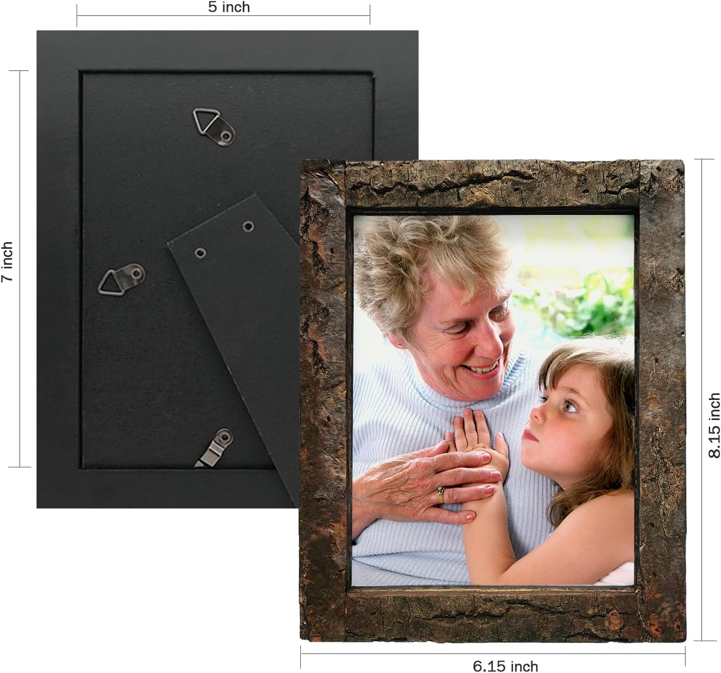 5x7 Rustic Picture Frame with Natural Real Bark