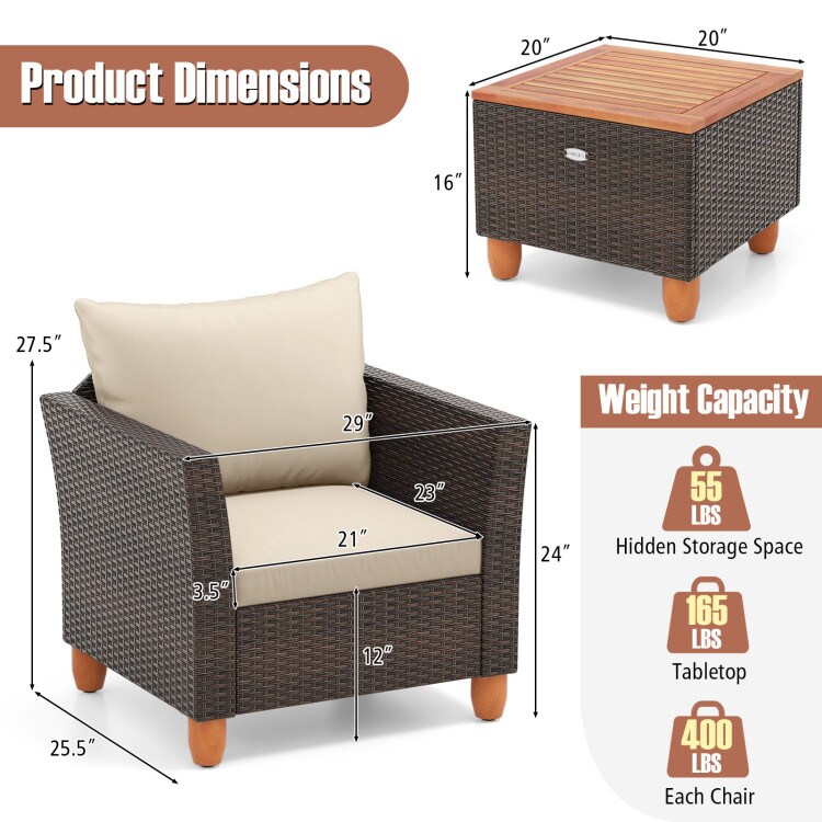 Brown Rattan Outdoor Sofa Set 2 Single Sofas Acacia Wood Coffee Table