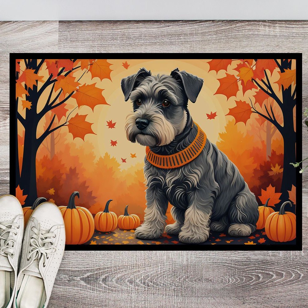 Edge Collections - 18&#x22; x 27&#x22; - Multicolor - Schnauzer Fall Doormat Indoor Outdoor Rug Non Slip Washable Low Pile - 1 Piece