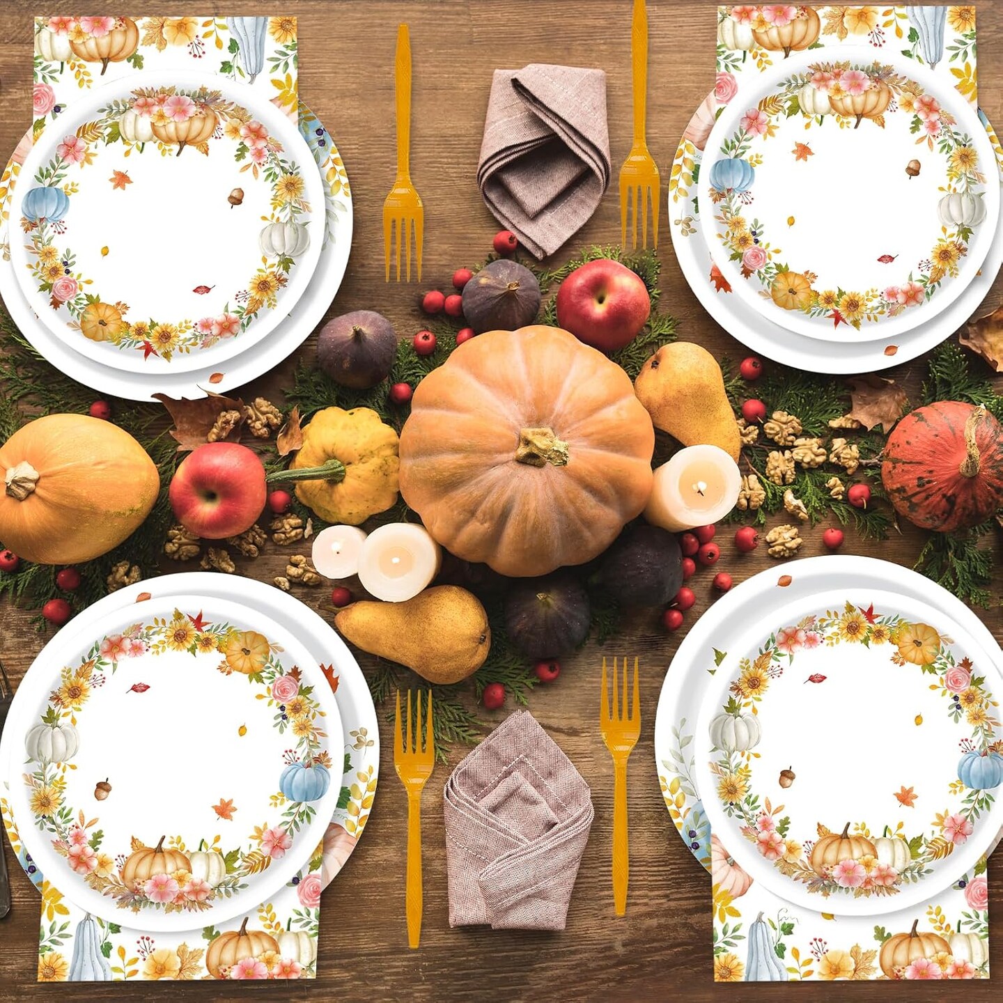99 Pcs Thanksgiving Plates and Napkins Party Supplies (Fall Pumpkin - 99pcs)