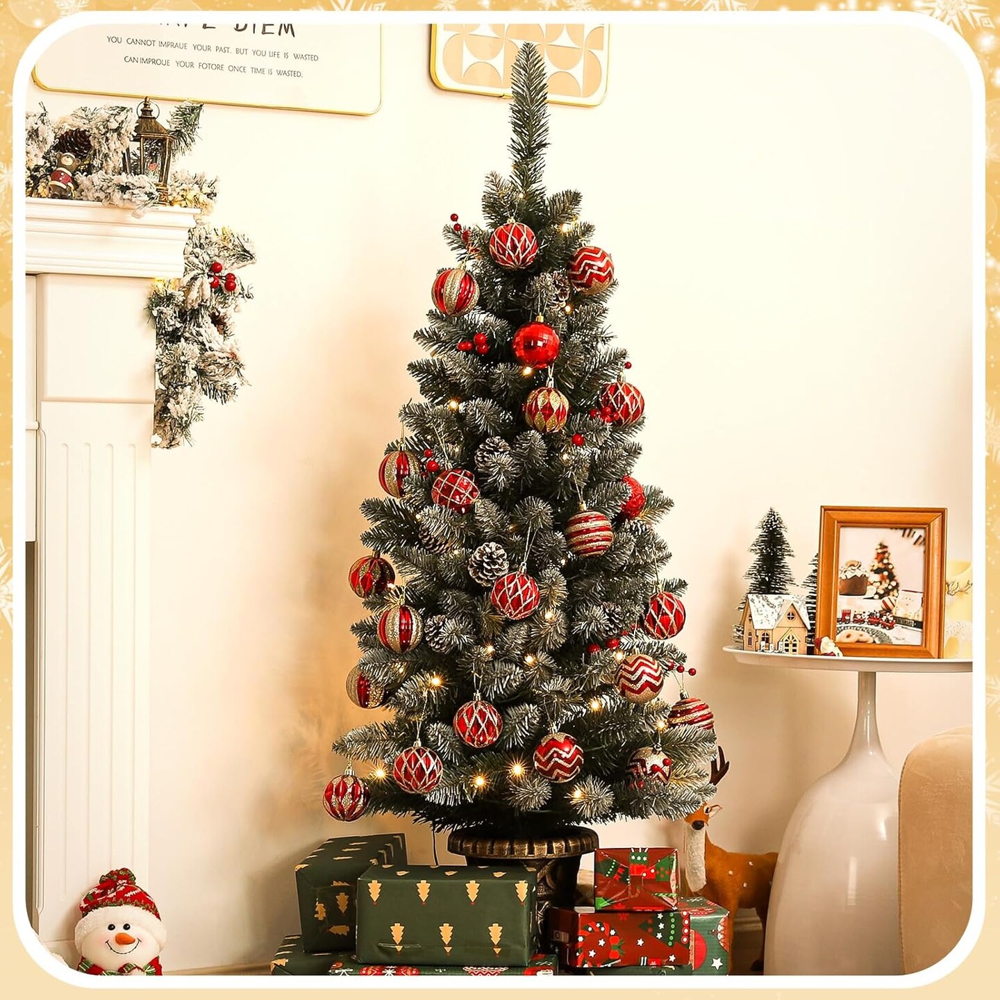 4ft Christmas Tree Pre-Lit Artificial Mini Trees (	Green) 19"D x 19"W x 47.2"H