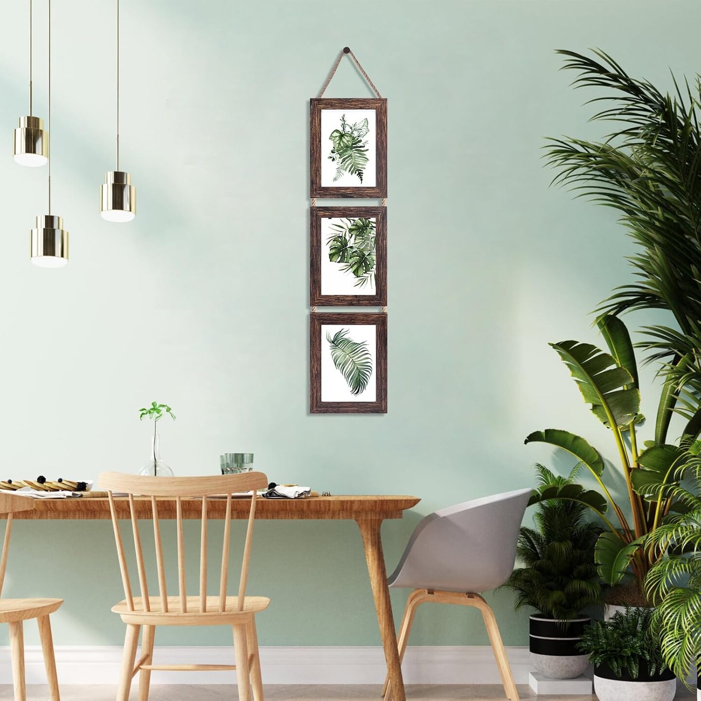 Wall Hanging 5x7 Picture Frames Set of 2, Vertical Collage Distressed Brown Triple Frame(Distressed Brown)7"L x 5"W