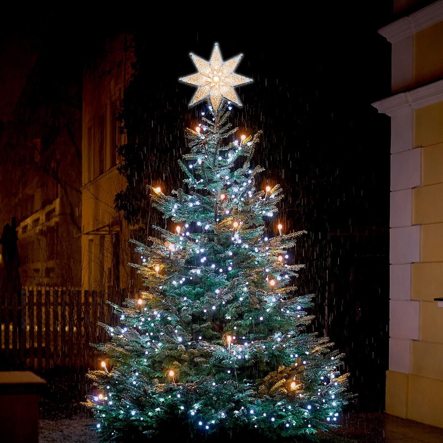 8" Lighted Double-Sided Christmas Star Tree Topper - 8 Point Star with 10 Clear Warm Lights