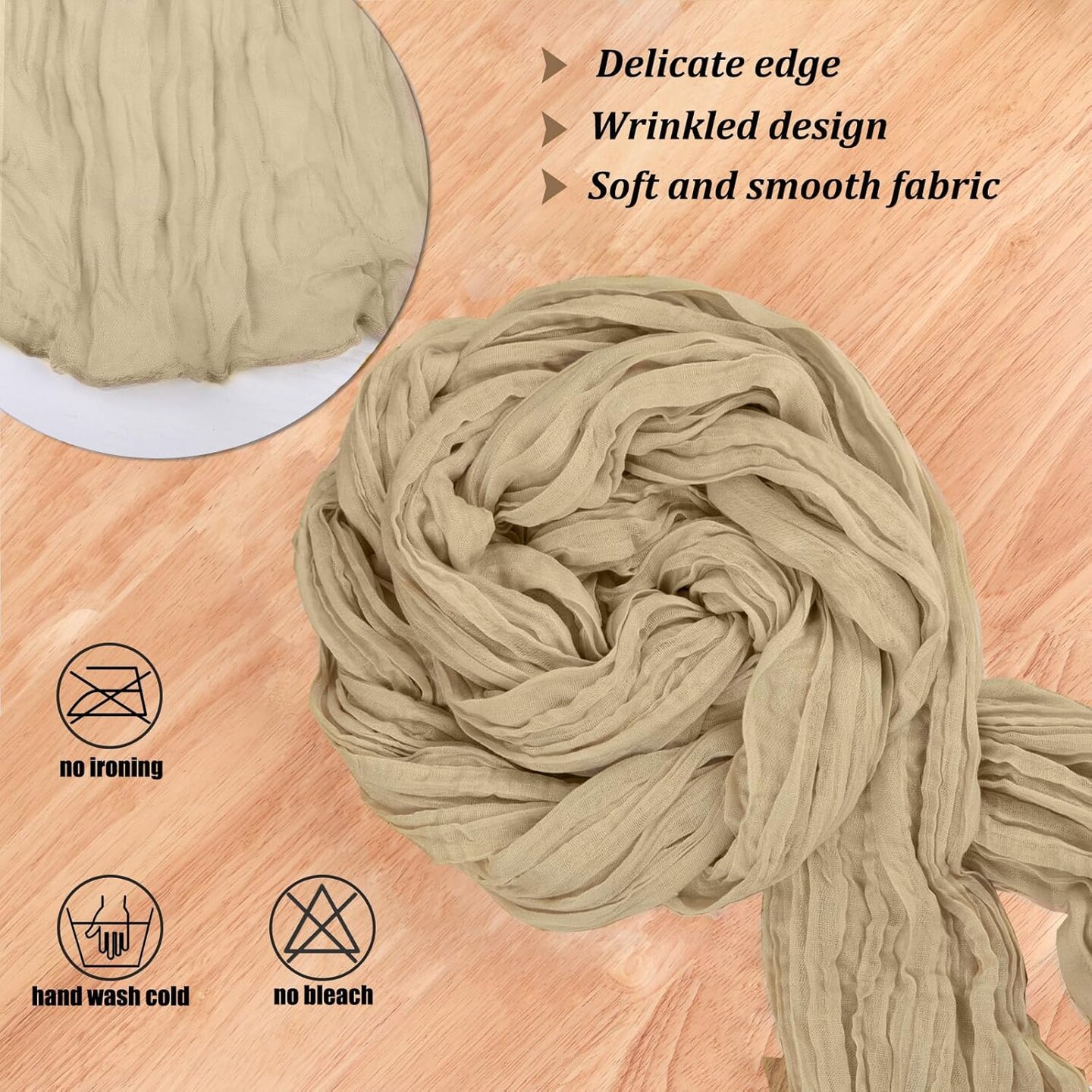 13.3FT Long Sand Cheesecloth Table Runner Boho Table Runner Transparent Rustic(Sand)160"L x 35"W