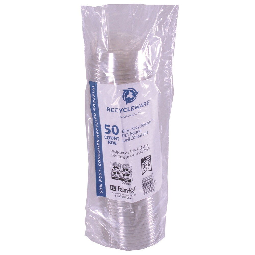 Fabri-Kal Recycleware 4.6 in. Diameter x 1.7 in. h 8 oz Round Plastic Deli Container - Clear (500/Carton)