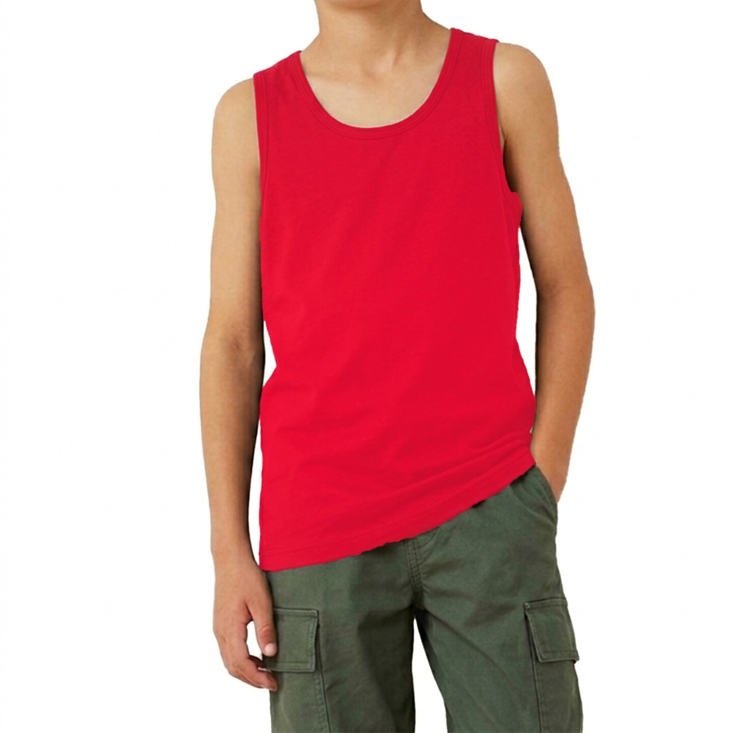 BELLA + CANVAS Youth Cotton Jersey Tank Top, Retail Fit Sleeveless Tee for Custom Printing, Side Seams, Navy & Red, S–L
