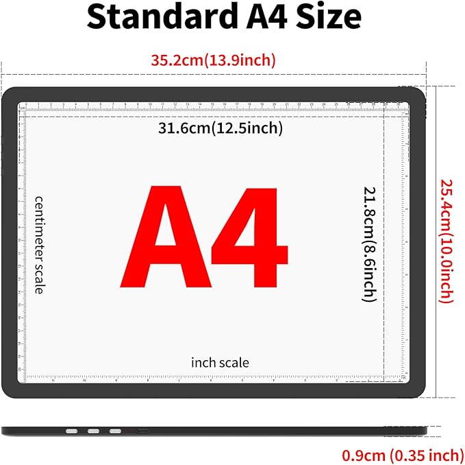 A4 Light Board for Diamond Painting, Super Bright Magnetic Light Pad with Side Buttons, Lightbox for Tracing and Drawing, Corded Light Table for Sketching, Animation, Weeding Vinyl (Black)