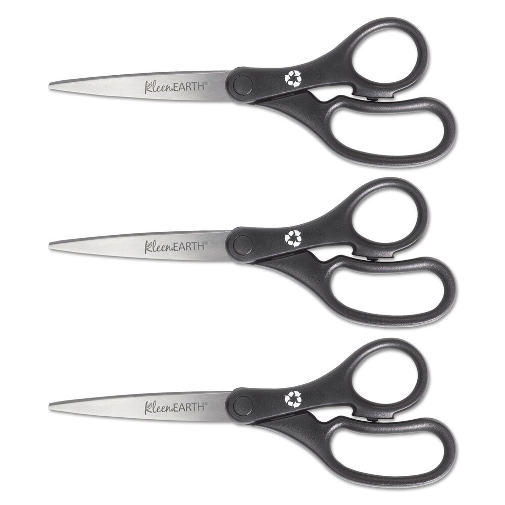 Westcott 8 in. Long 3.25 in. Cut Length KleenEarth Basic Plastic Handle Scissors - Straight Black Handle (3/Pack)