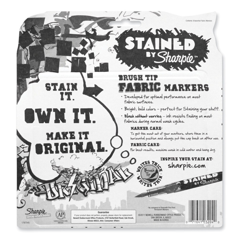 Sharpie Stained Medium Brush Tip Fabric Markers - Assorted Colors (8/Pack)