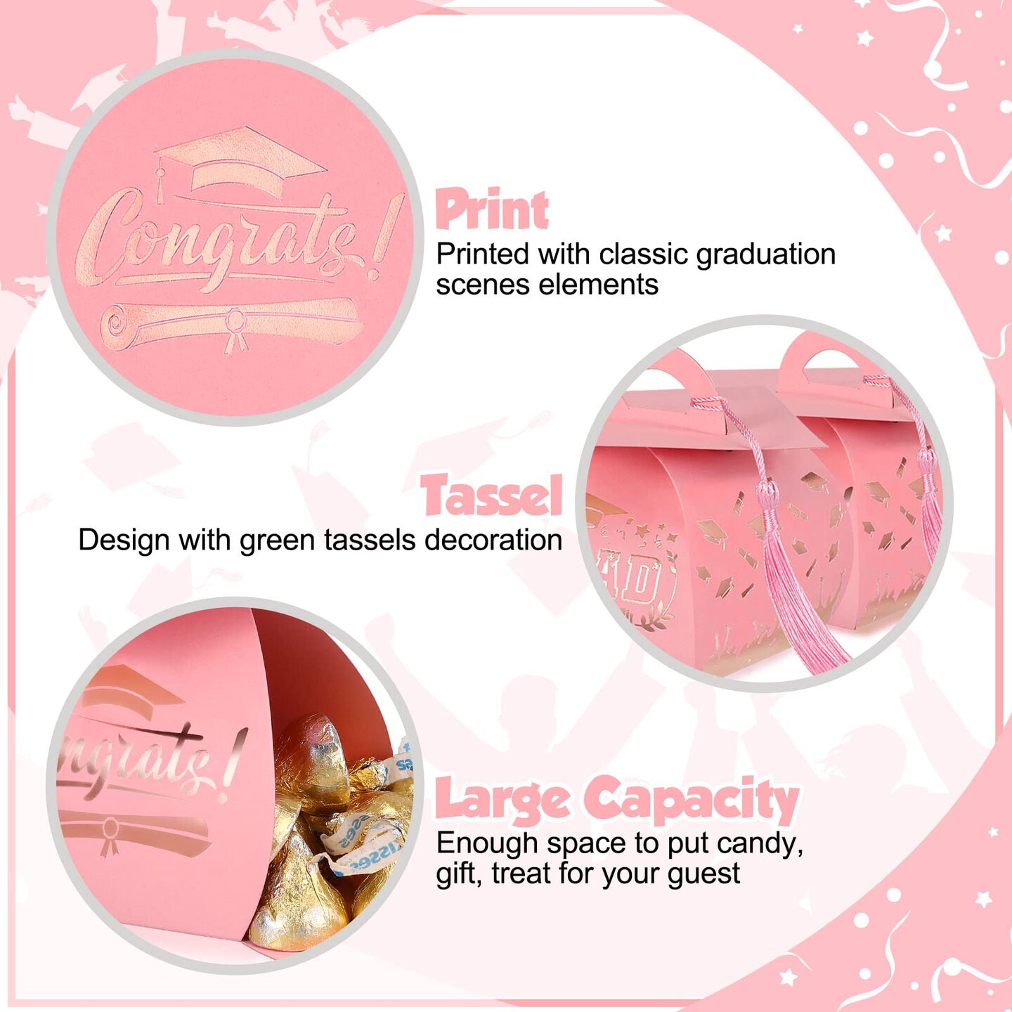 30 Pcs Graduation Cap Gift Boxes Graduation Decorations Class of 2026 Candy Box with Tassel for 2026 Grad Party Favors Supplies(Pink, Rose Gold)