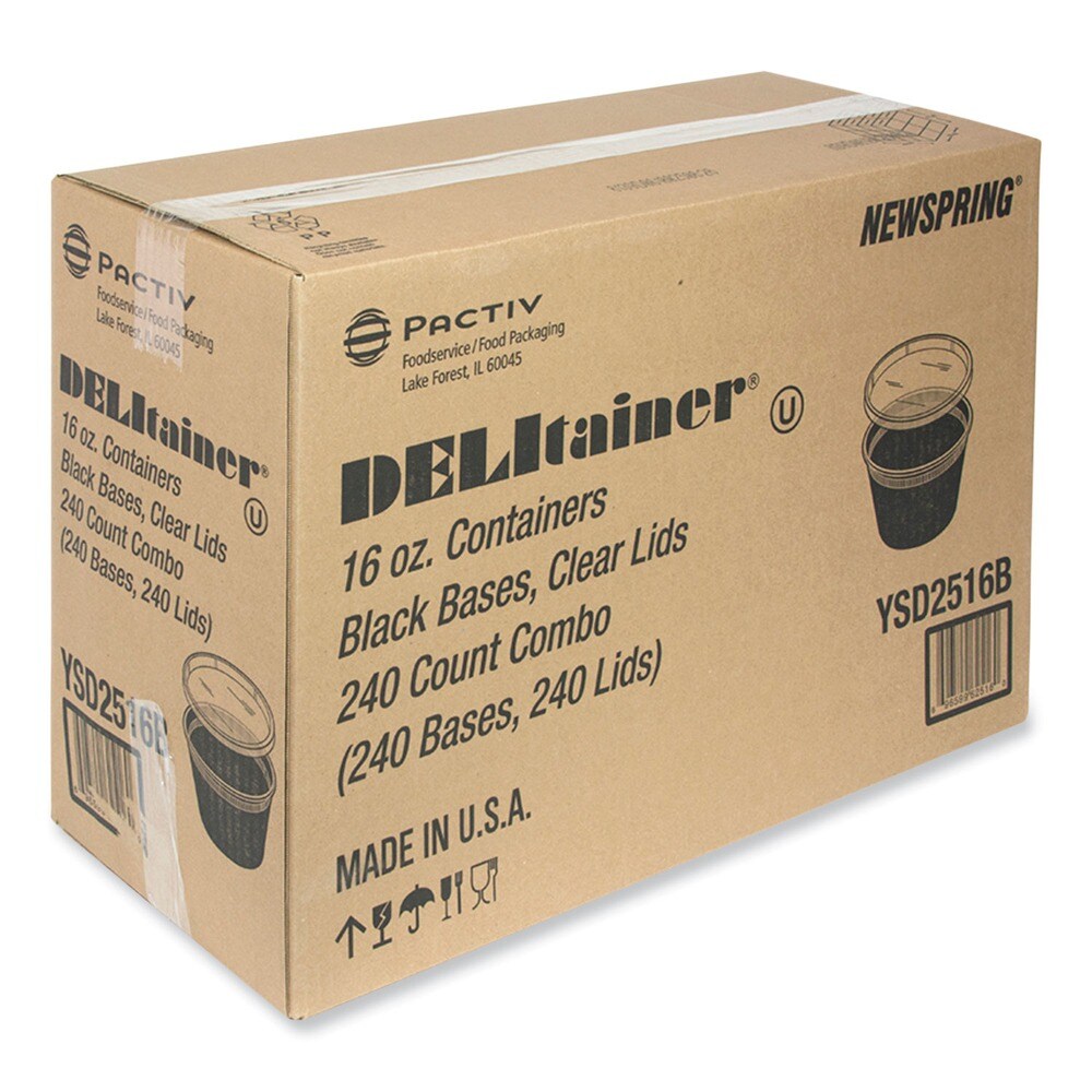 Pactiv Corp. 4.55 in. x 4.55 in. x 3.1 in. 16 oz. Newspring DELItainer Microwavable Plastic Container - Black/Clear (240/Carton)